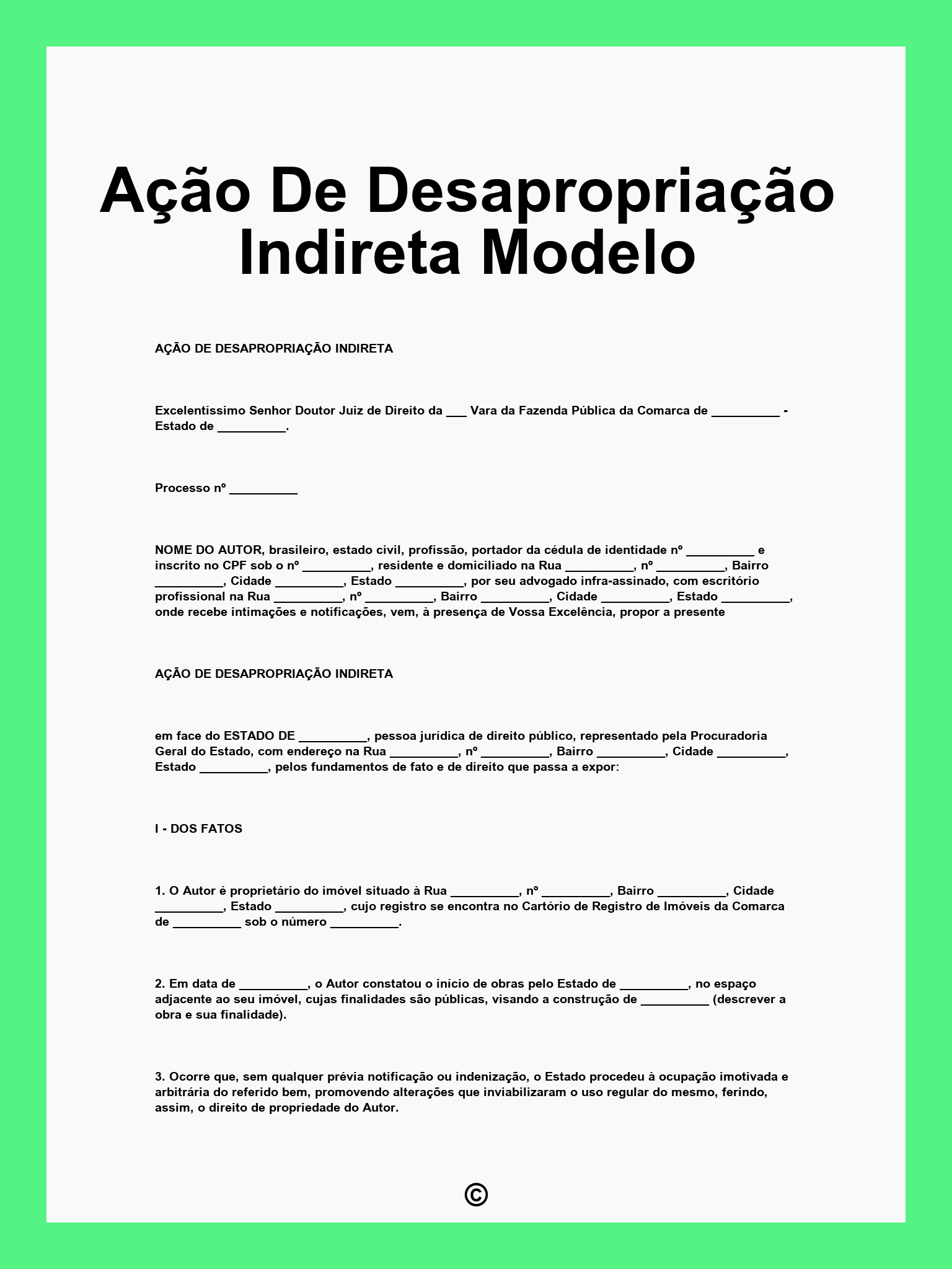 Ação De Desapropriação Indireta Modelo