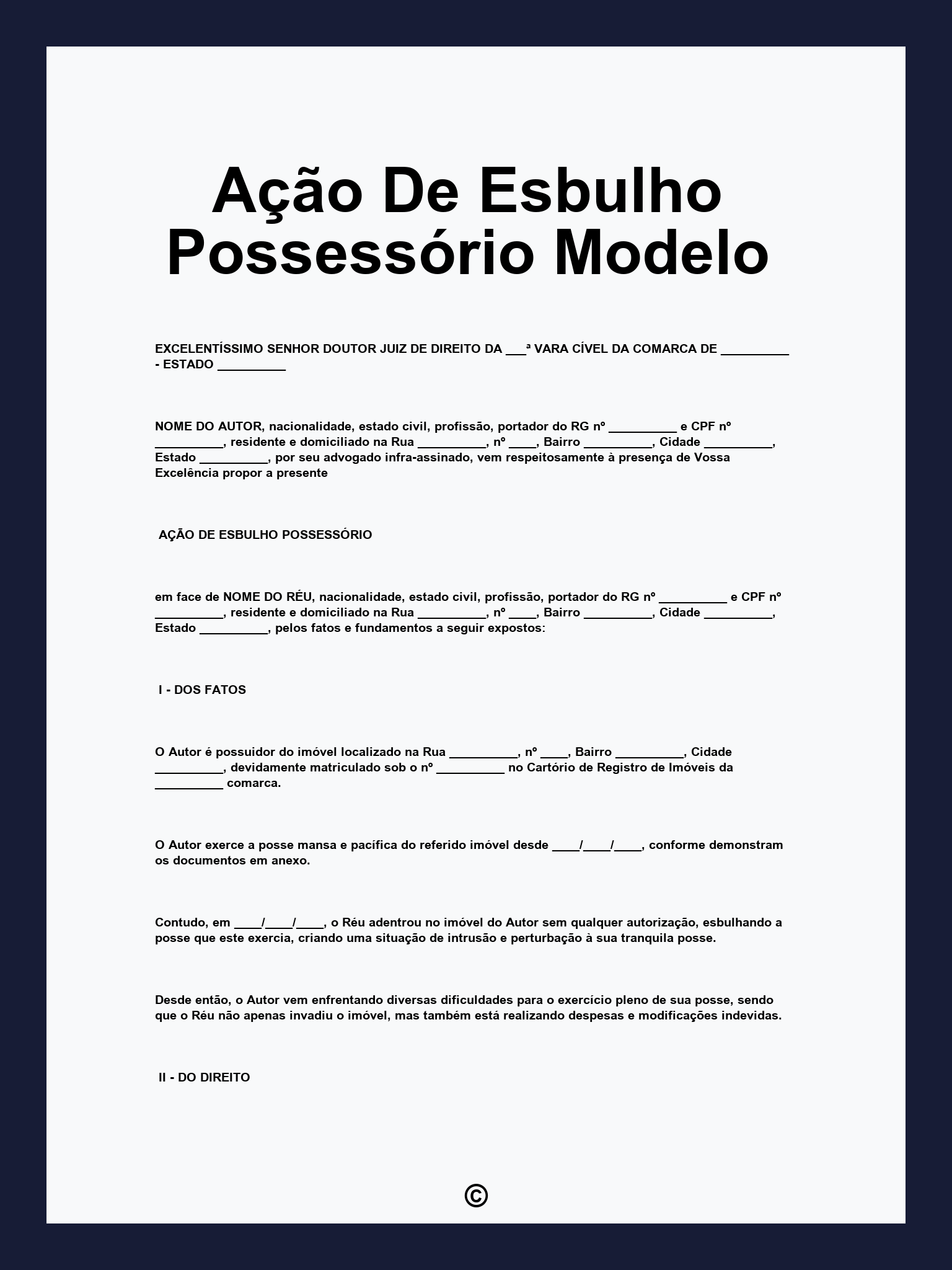 Ação De Esbulho Possessório Modelo