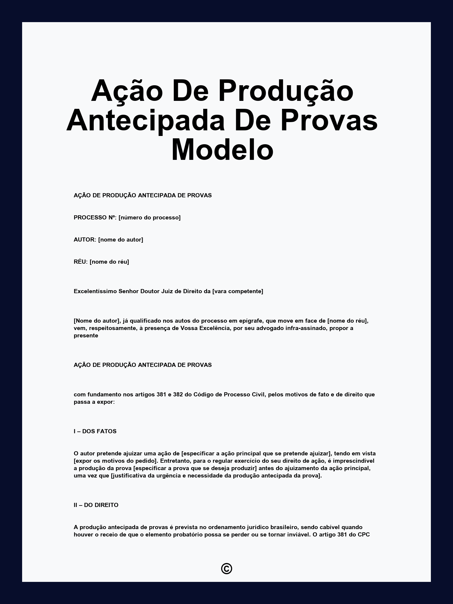 Ação De Produção Antecipada De Provas Modelo