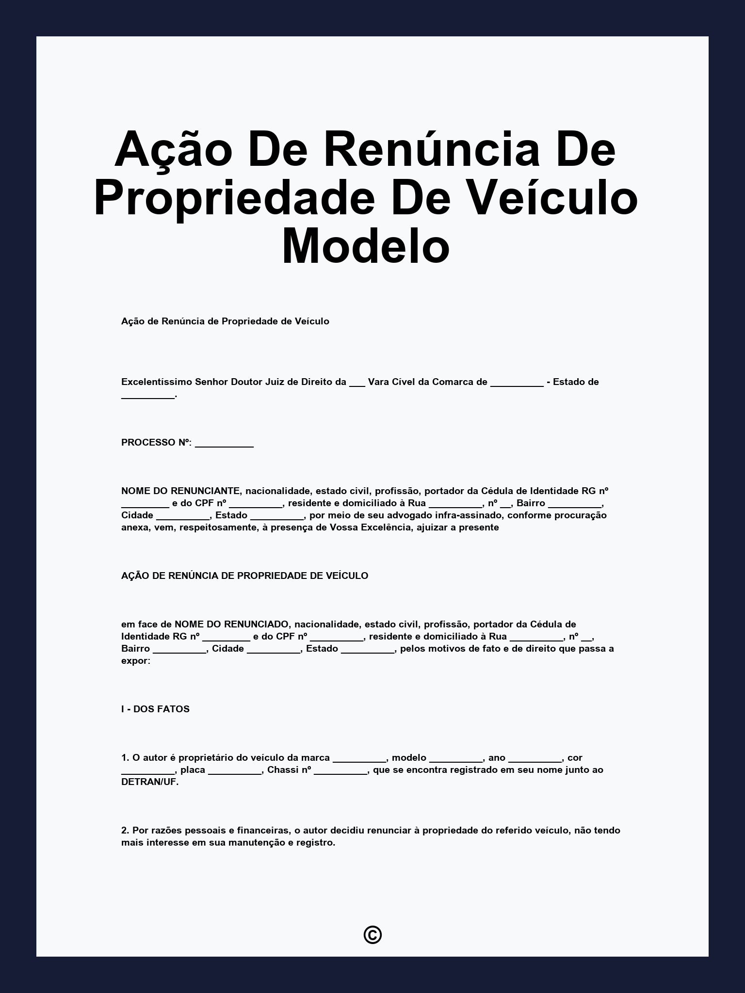 Ação De Renúncia De Propriedade De Veículo Modelo