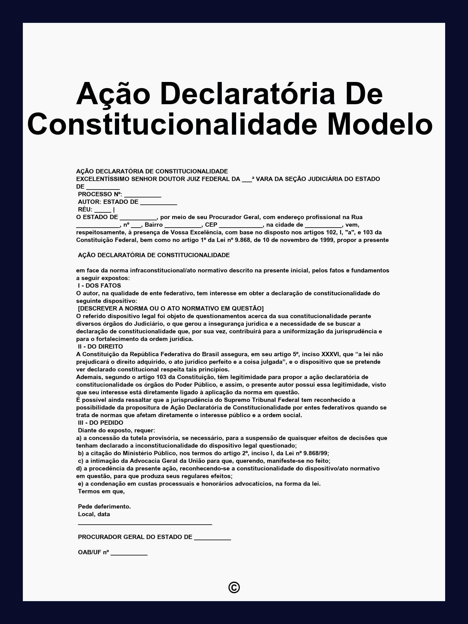 Ação Declaratória De Constitucionalidade Modelo