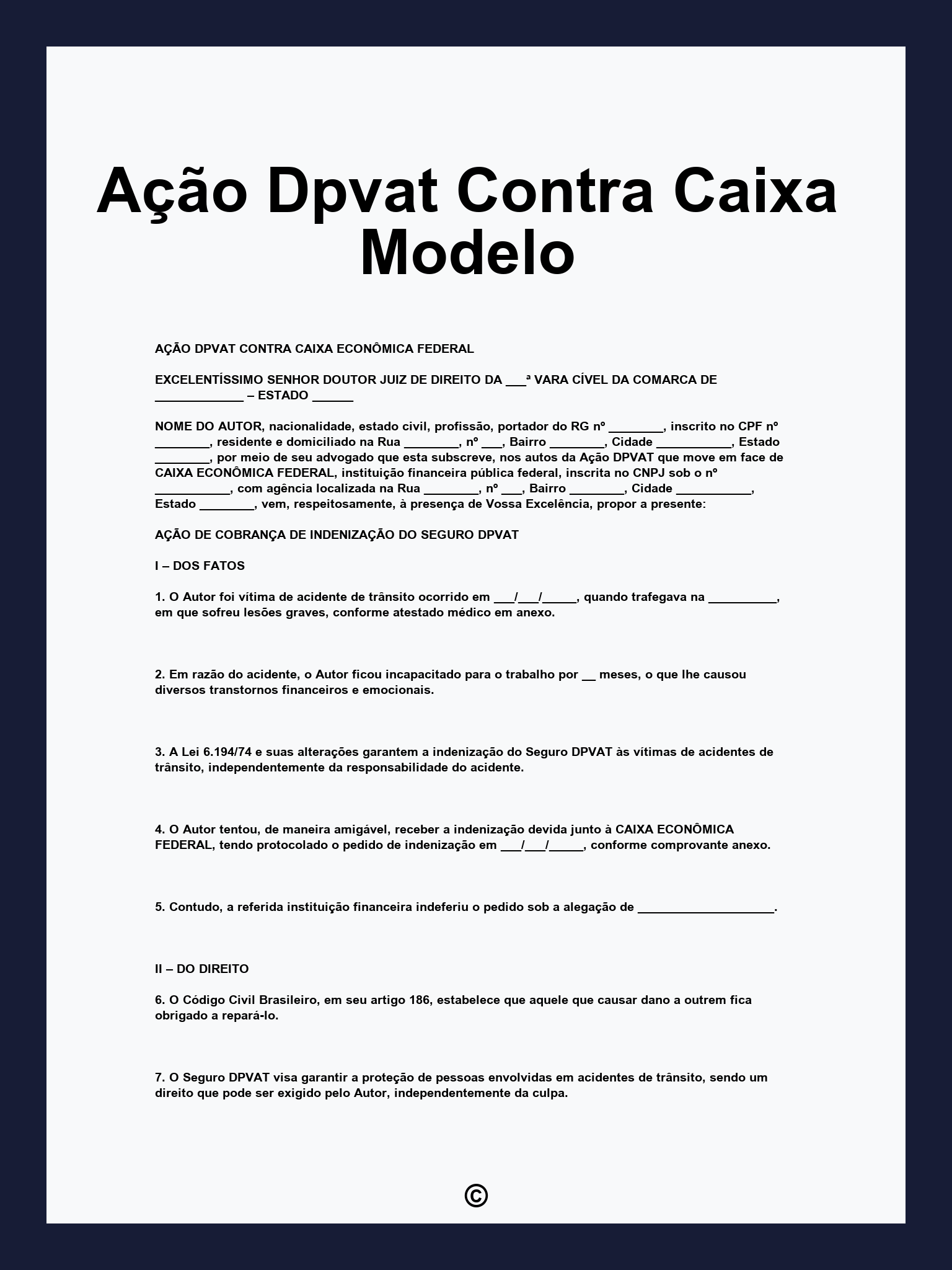 Ação Dpvat Contra Caixa Modelo