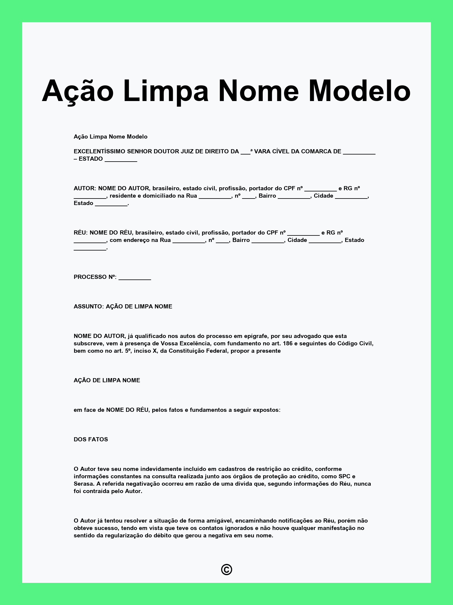 Ação Limpa Nome Modelo
