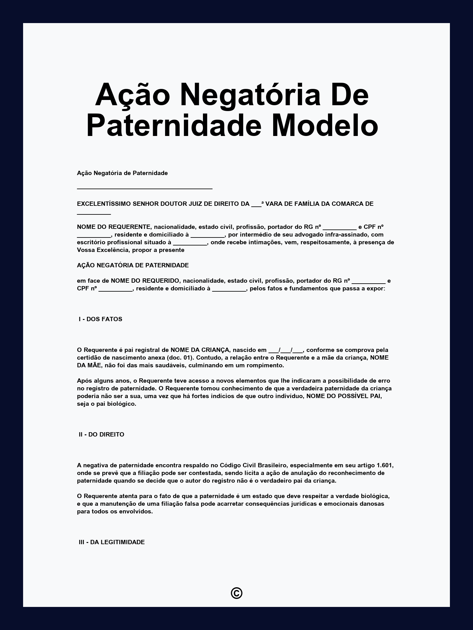 Ação Negatória De Paternidade Modelo
