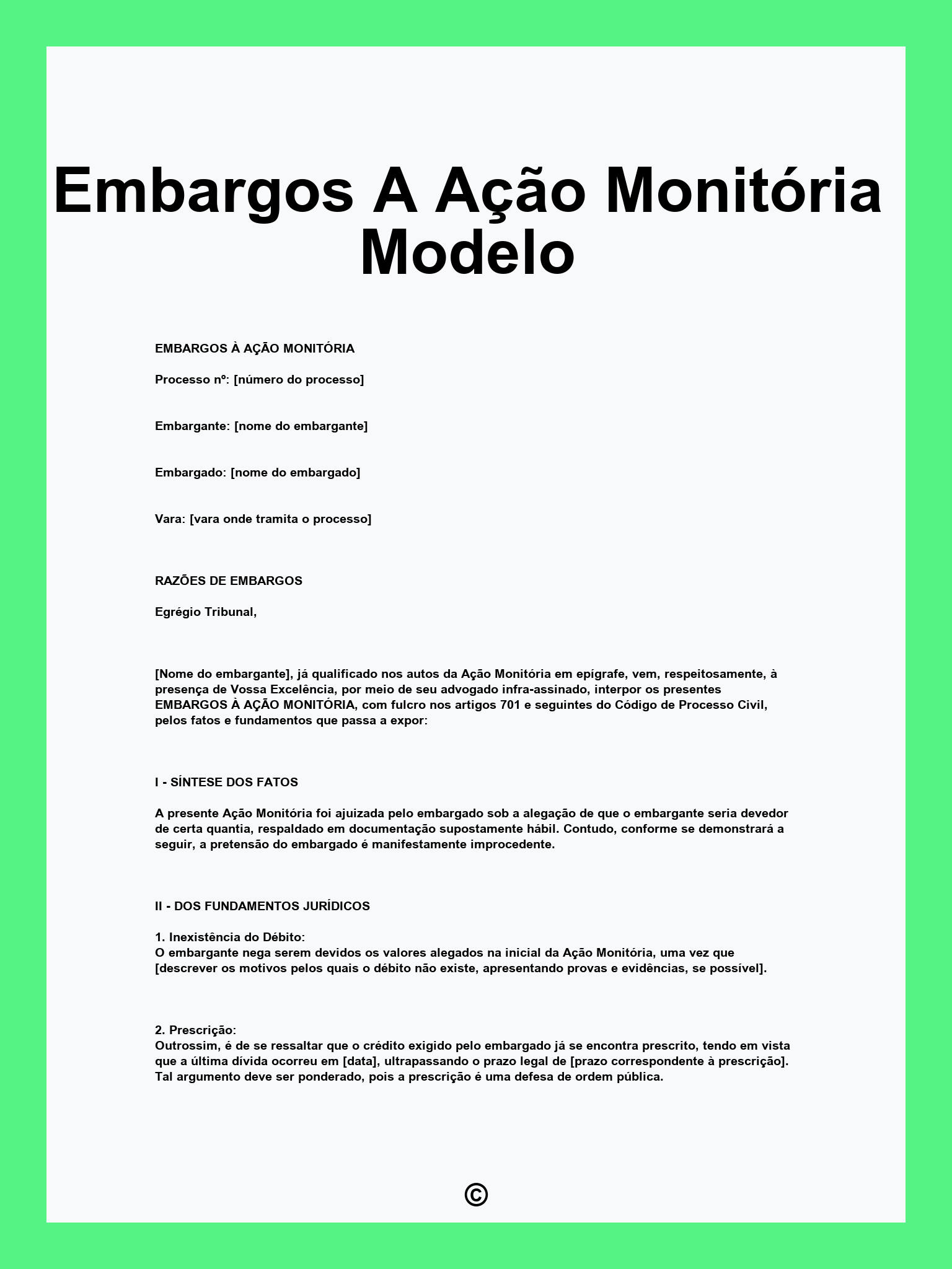 Embargos A Ação Monitória Modelo