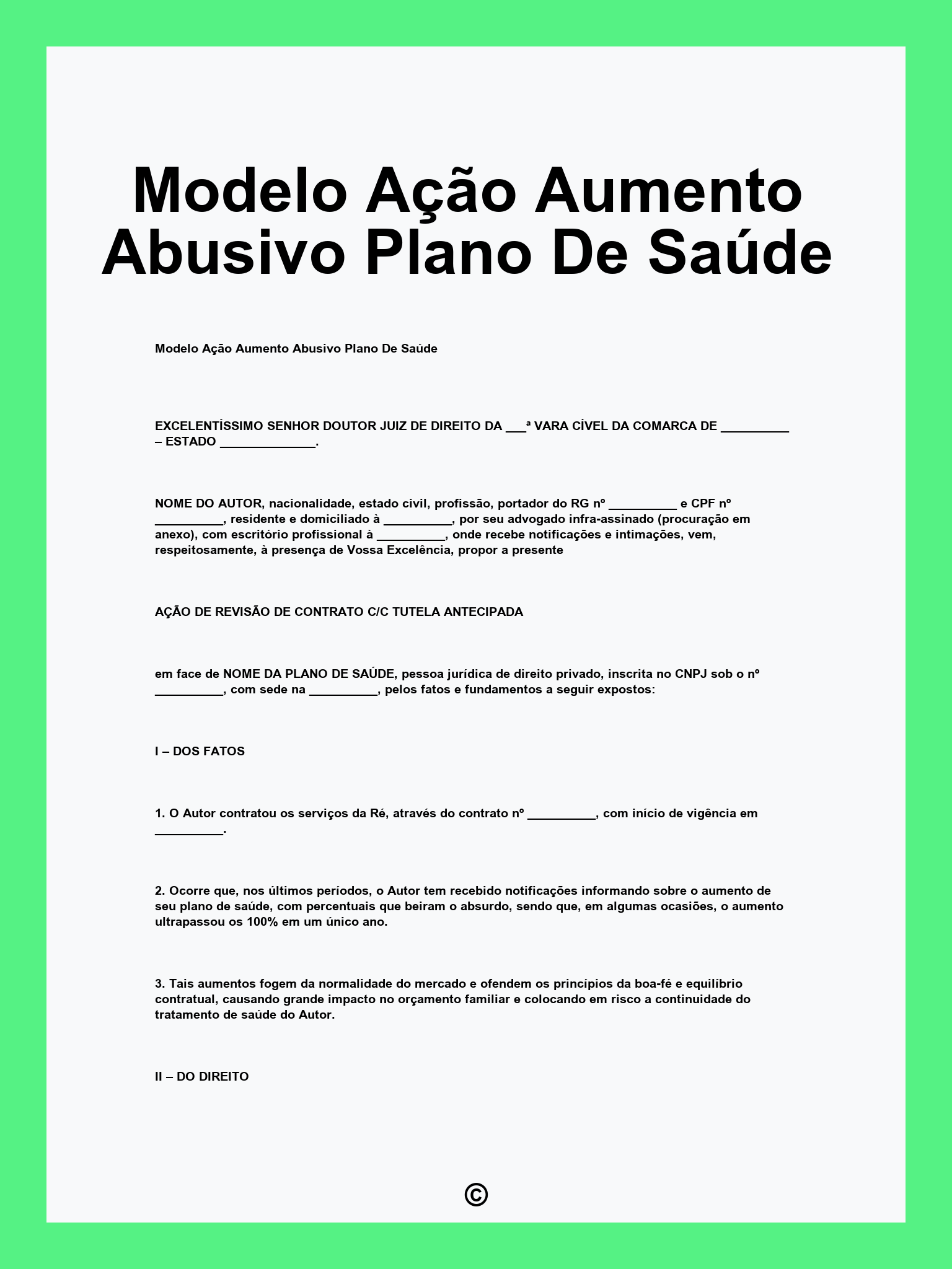 Modelo Ação Aumento Abusivo Plano De Saúde
