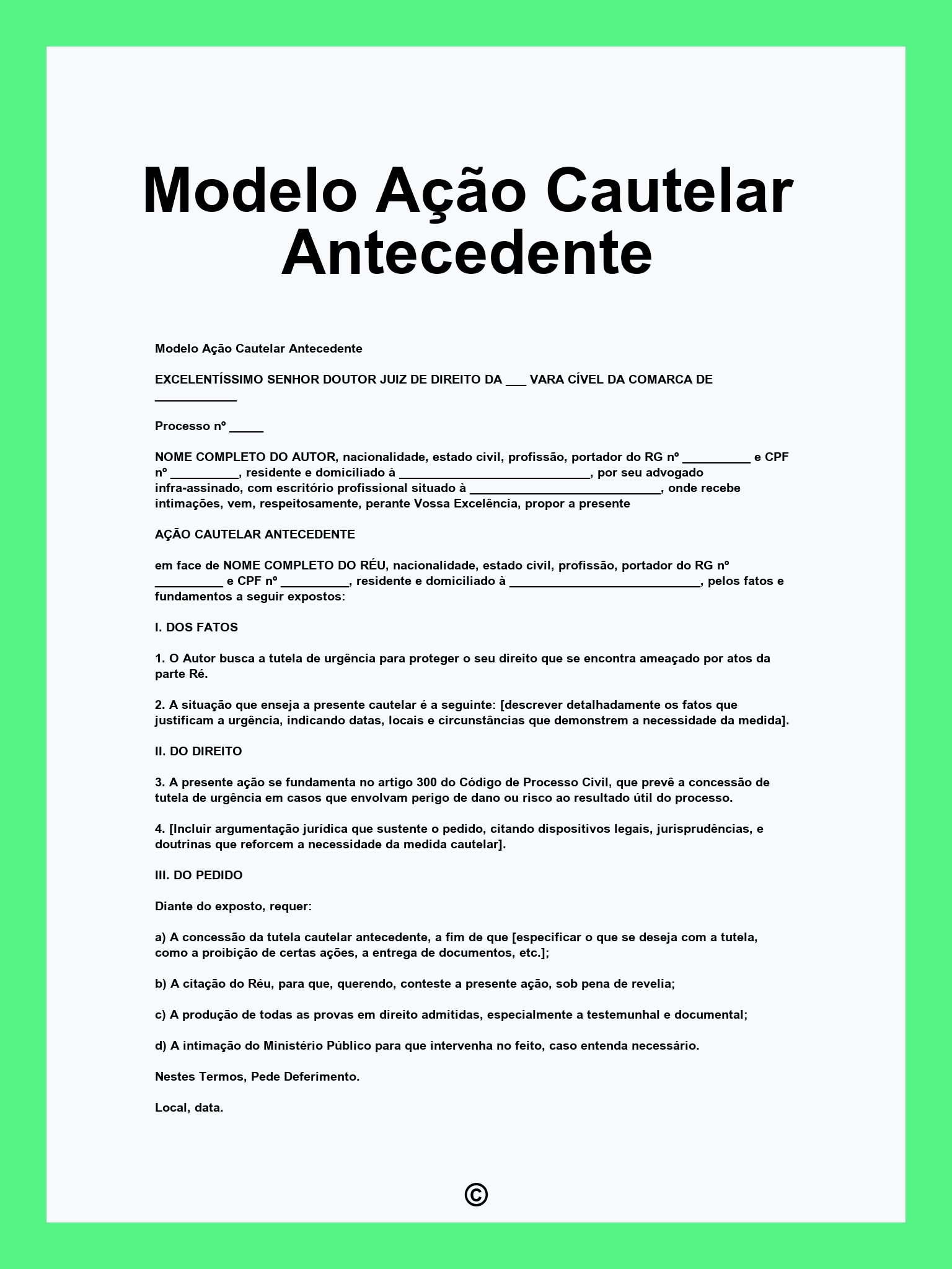 Modelo Ação Cautelar Antecedente