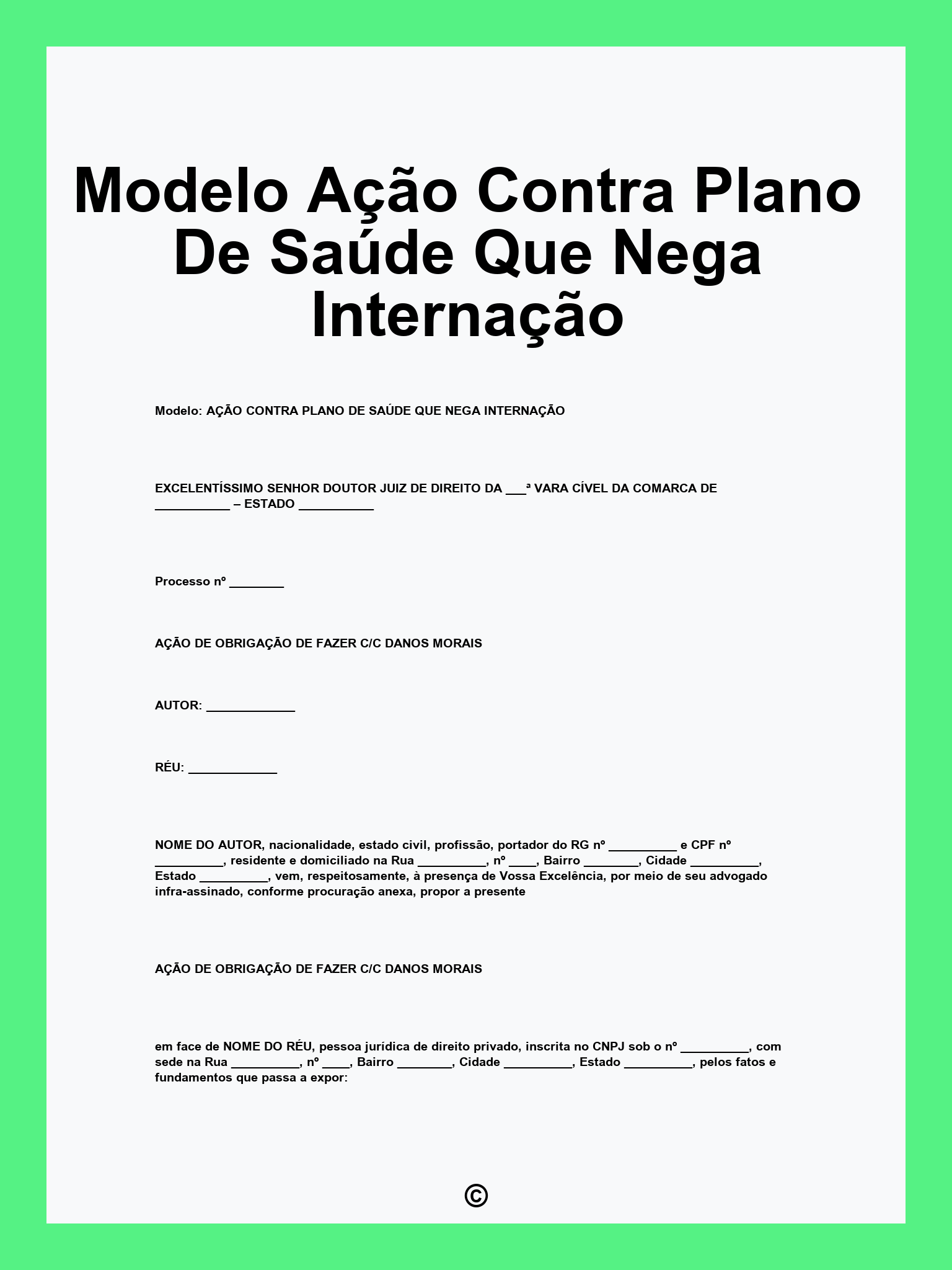 Modelo Ação Contra Plano De Saúde Que Nega Internação