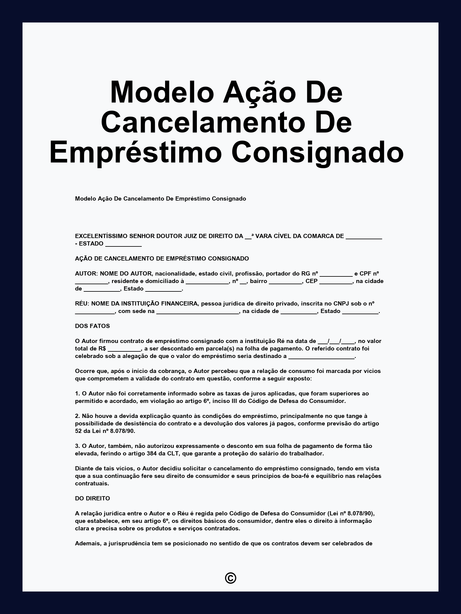 Modelo Ação De Cancelamento De Empréstimo Consignado