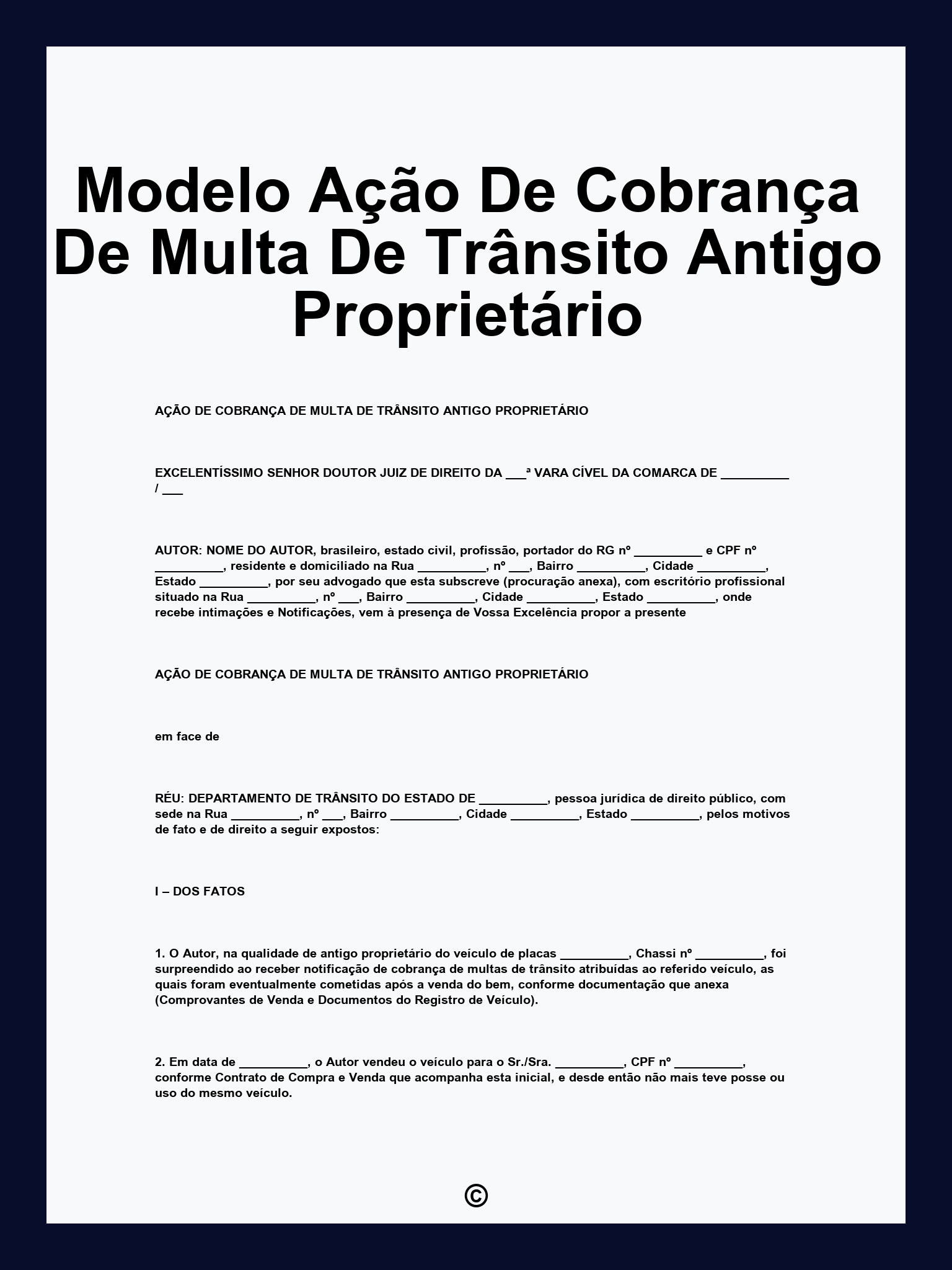 Modelo Ação De Cobrança De Multa De Trânsito Antigo Proprietário