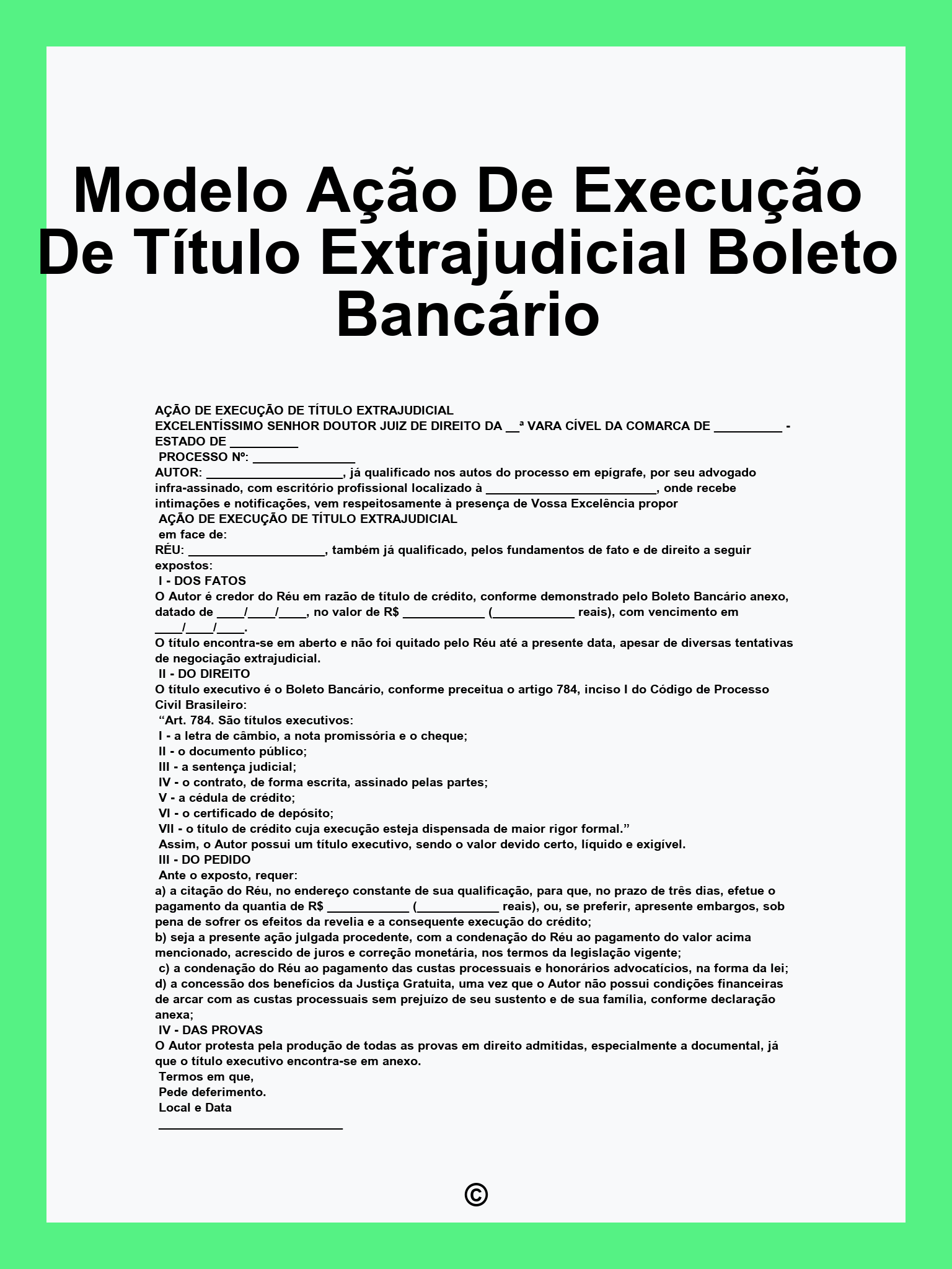 Modelo Ação De Execução De Título Extrajudicial Boleto Bancário