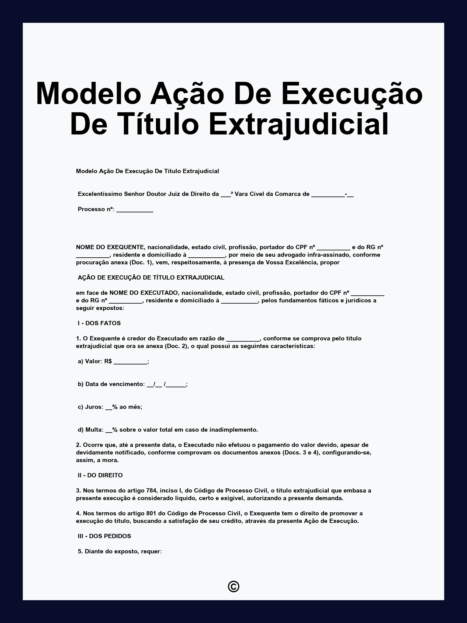 Modelo Ação De Execução De Título Extrajudicial