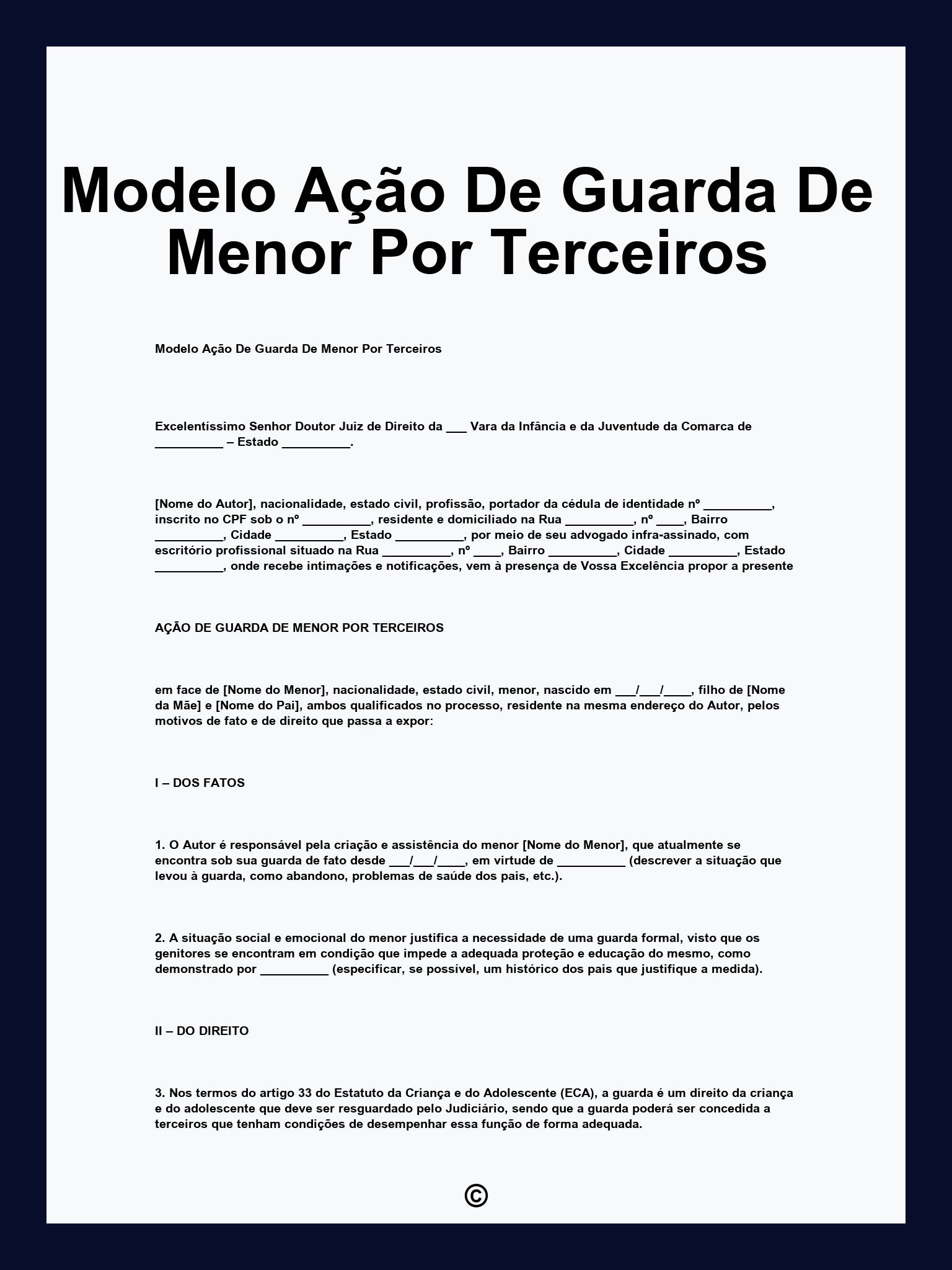 Modelo Ação De Guarda De Menor Por Terceiros