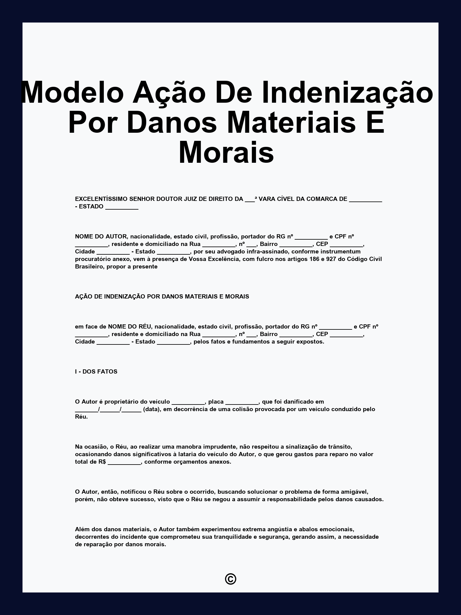 Modelo Ação De Indenização Por Danos Materiais E Morais