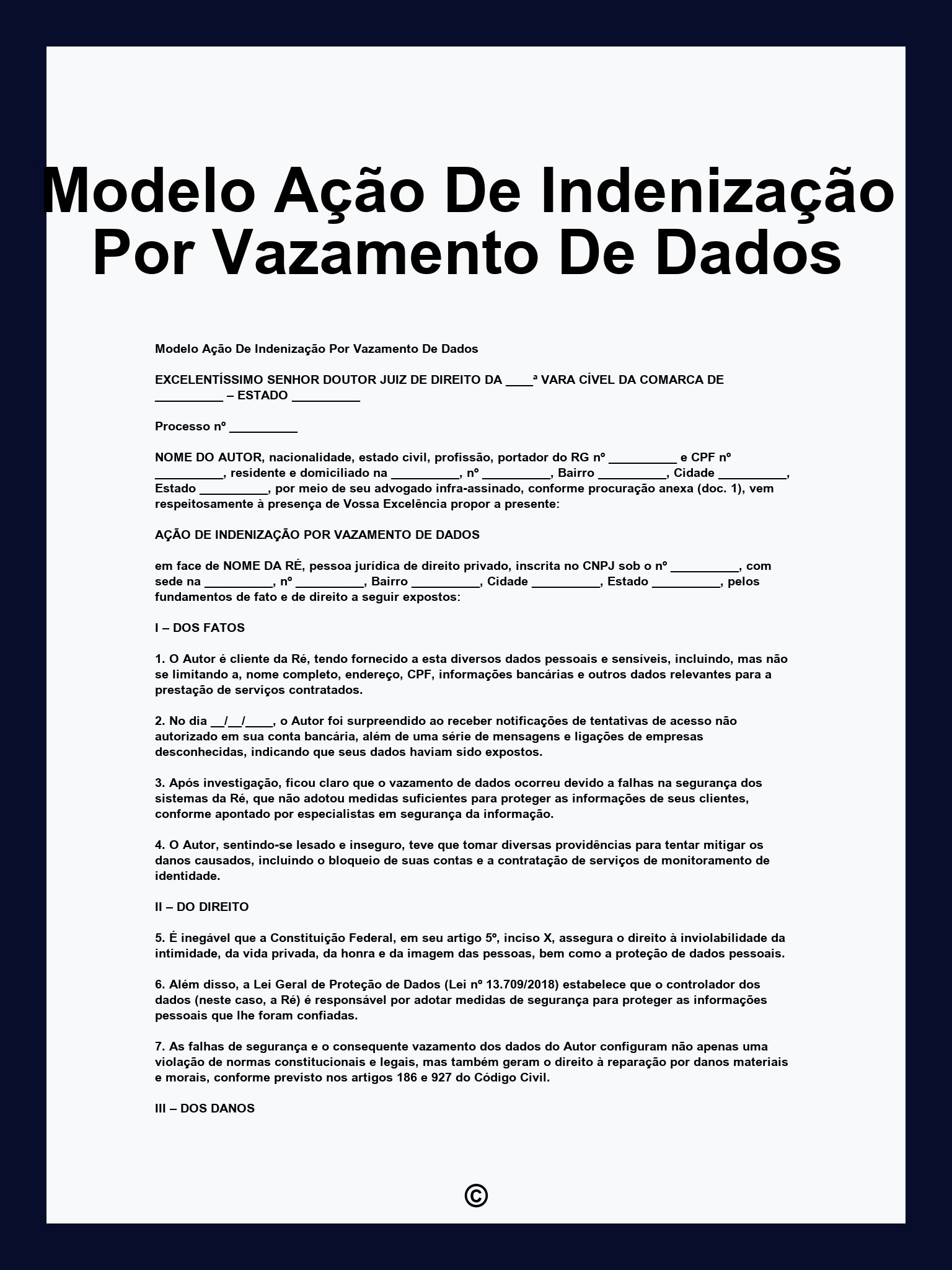 Modelo Ação De Indenização Por Vazamento De Dados