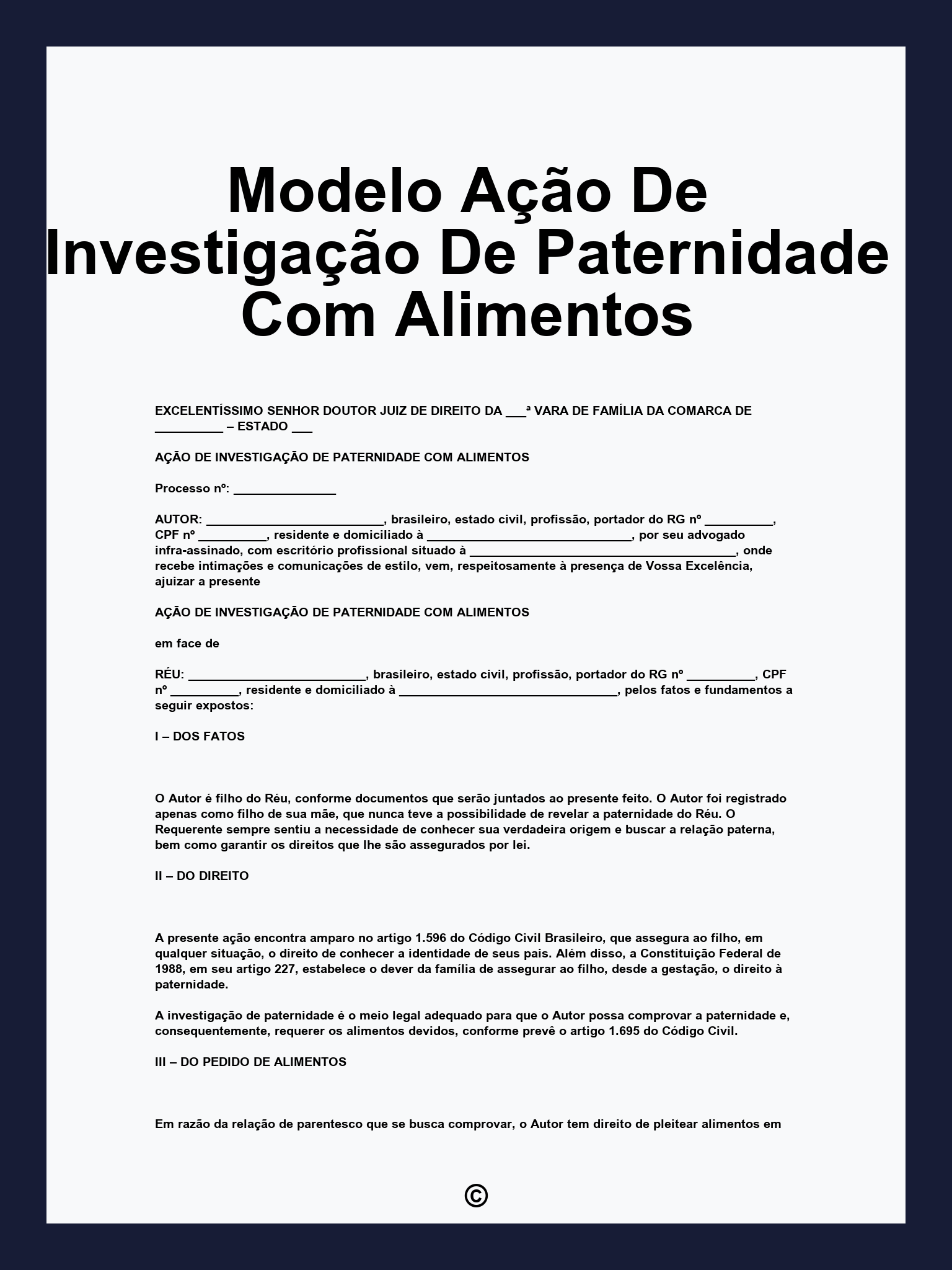 Modelo Ação De Investigação De Paternidade Com Alimentos