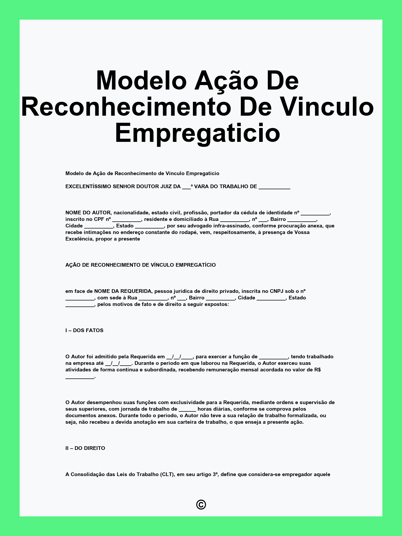 Modelo Ação De Reconhecimento De Vinculo Empregaticio