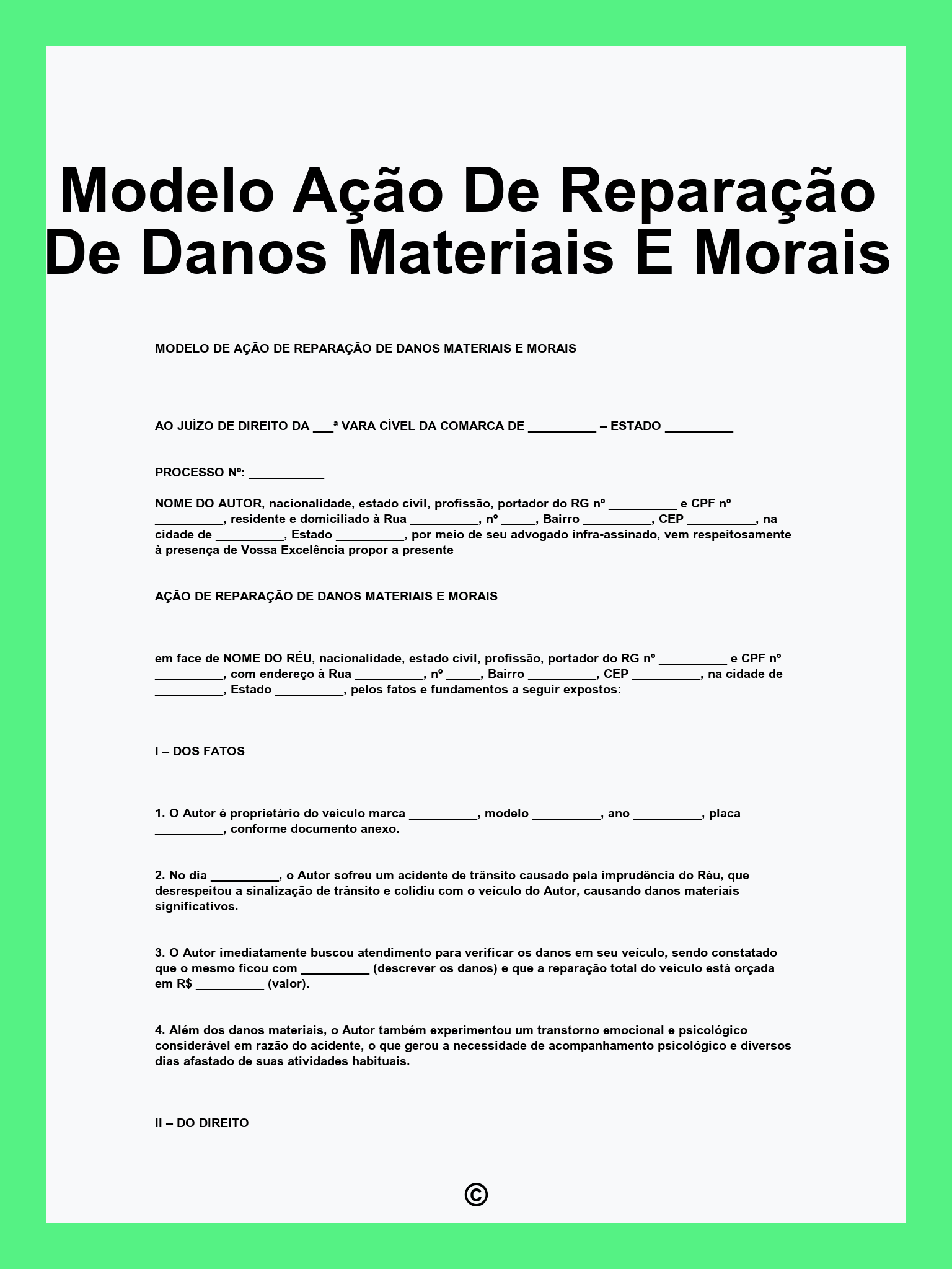 Modelo Ação De Reparação De Danos Materiais E Morais