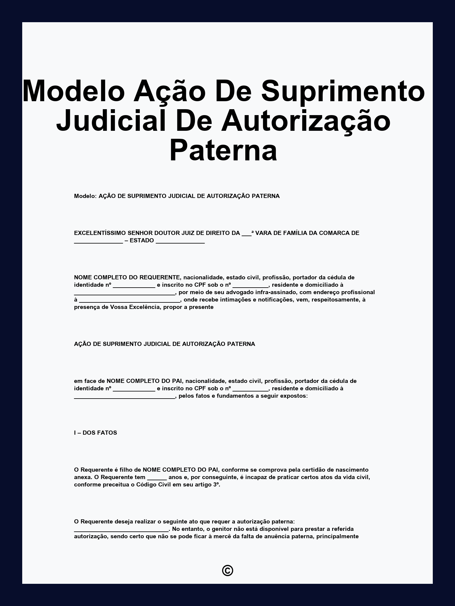 Modelo Ação De Suprimento Judicial De Autorização Paterna
