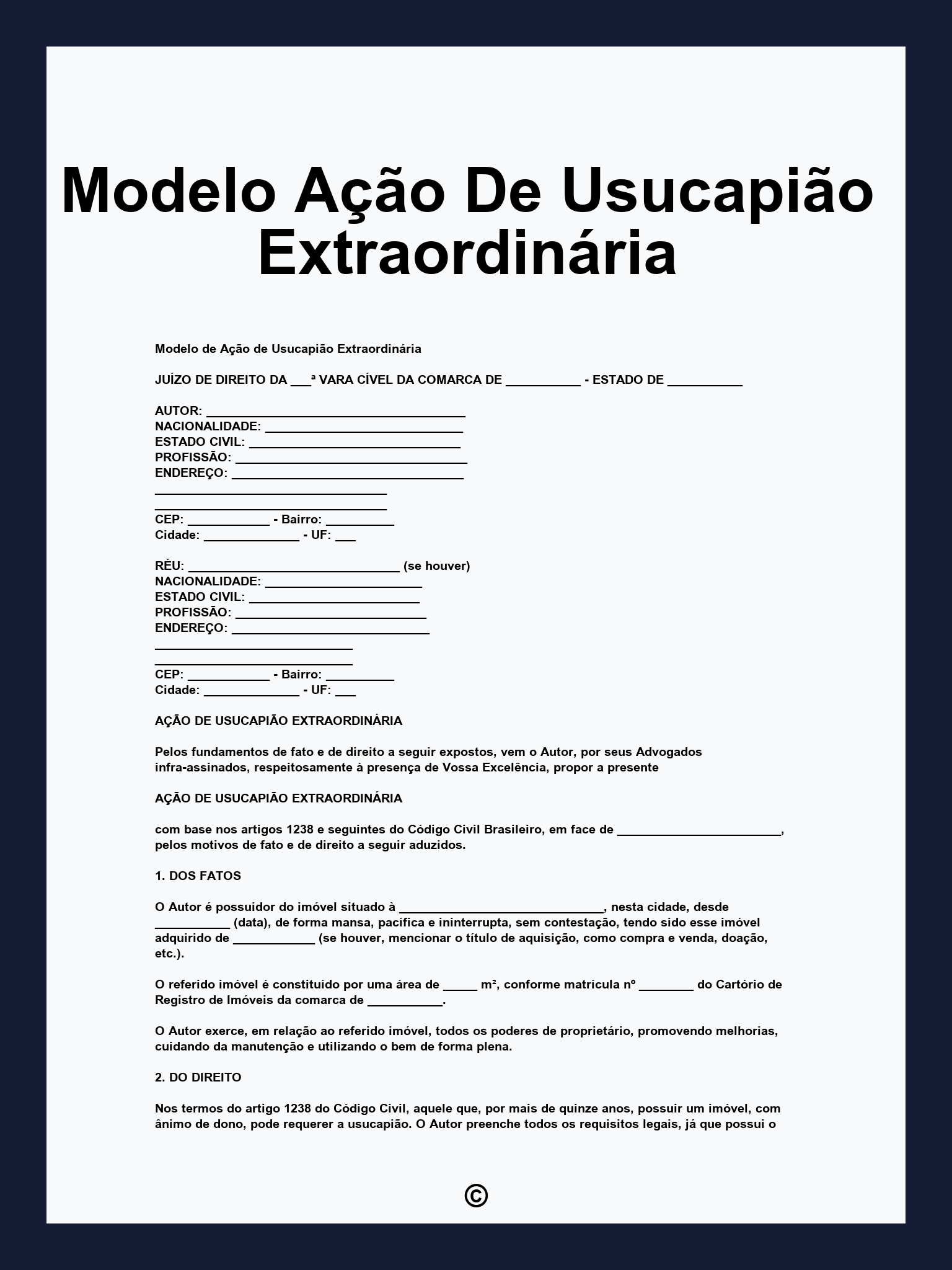 Modelo Ação De Usucapião Extraordinária