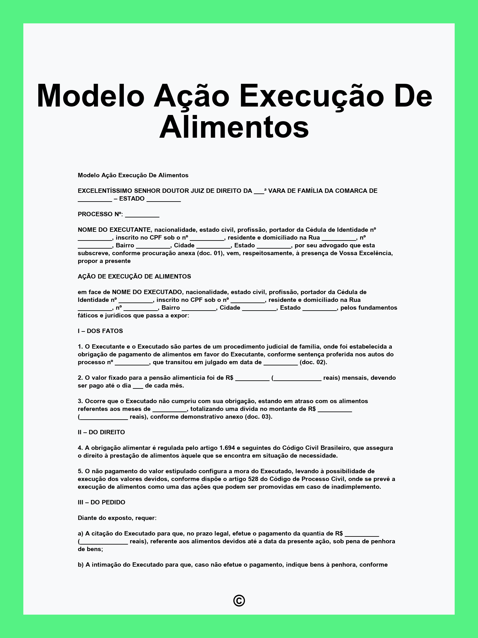 Modelo Ação Execução De Alimentos