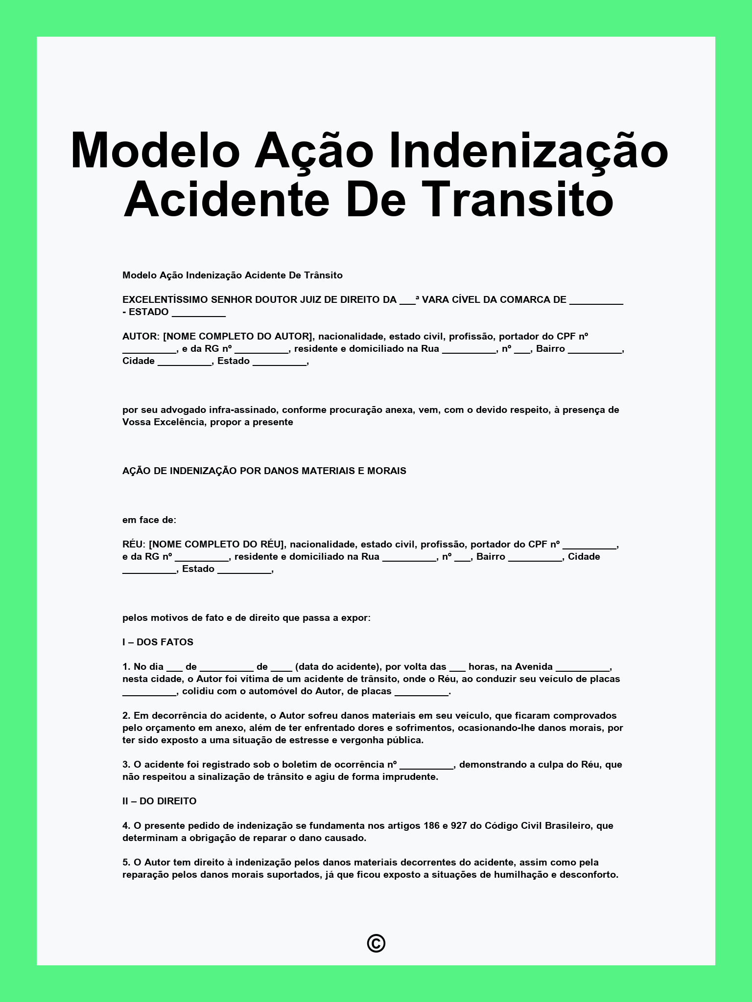 Modelo Ação Indenização Acidente De Transito