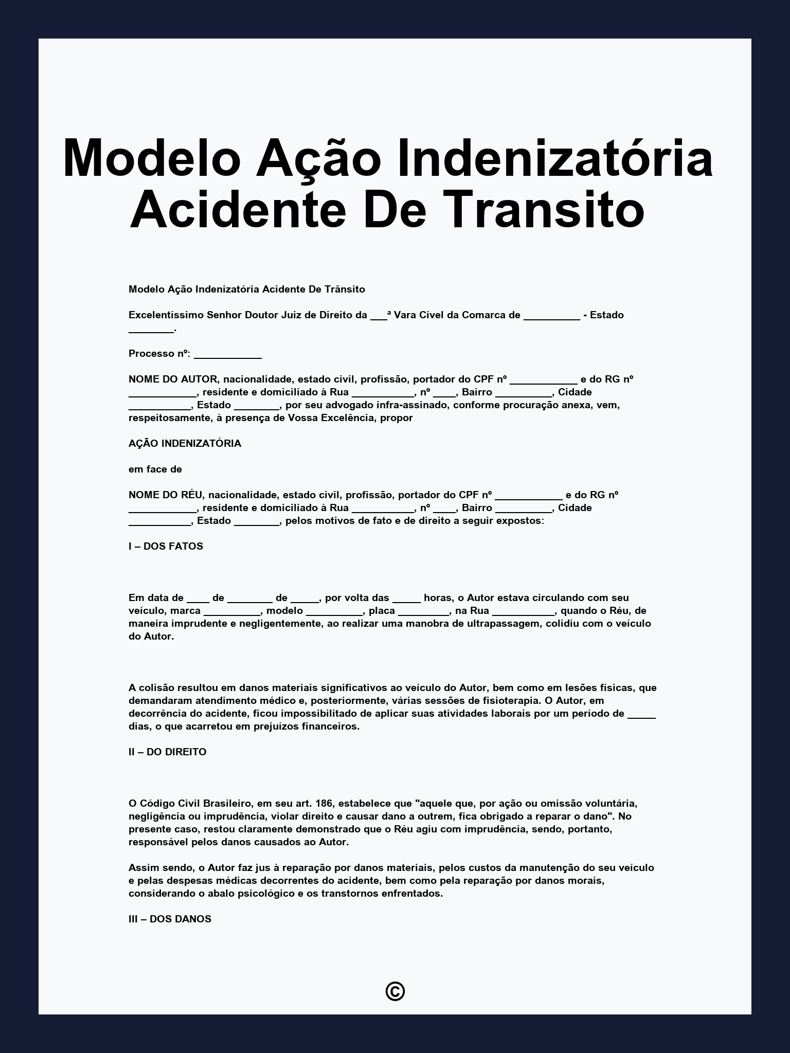 Modelo Ação Indenizatória Acidente De Transito