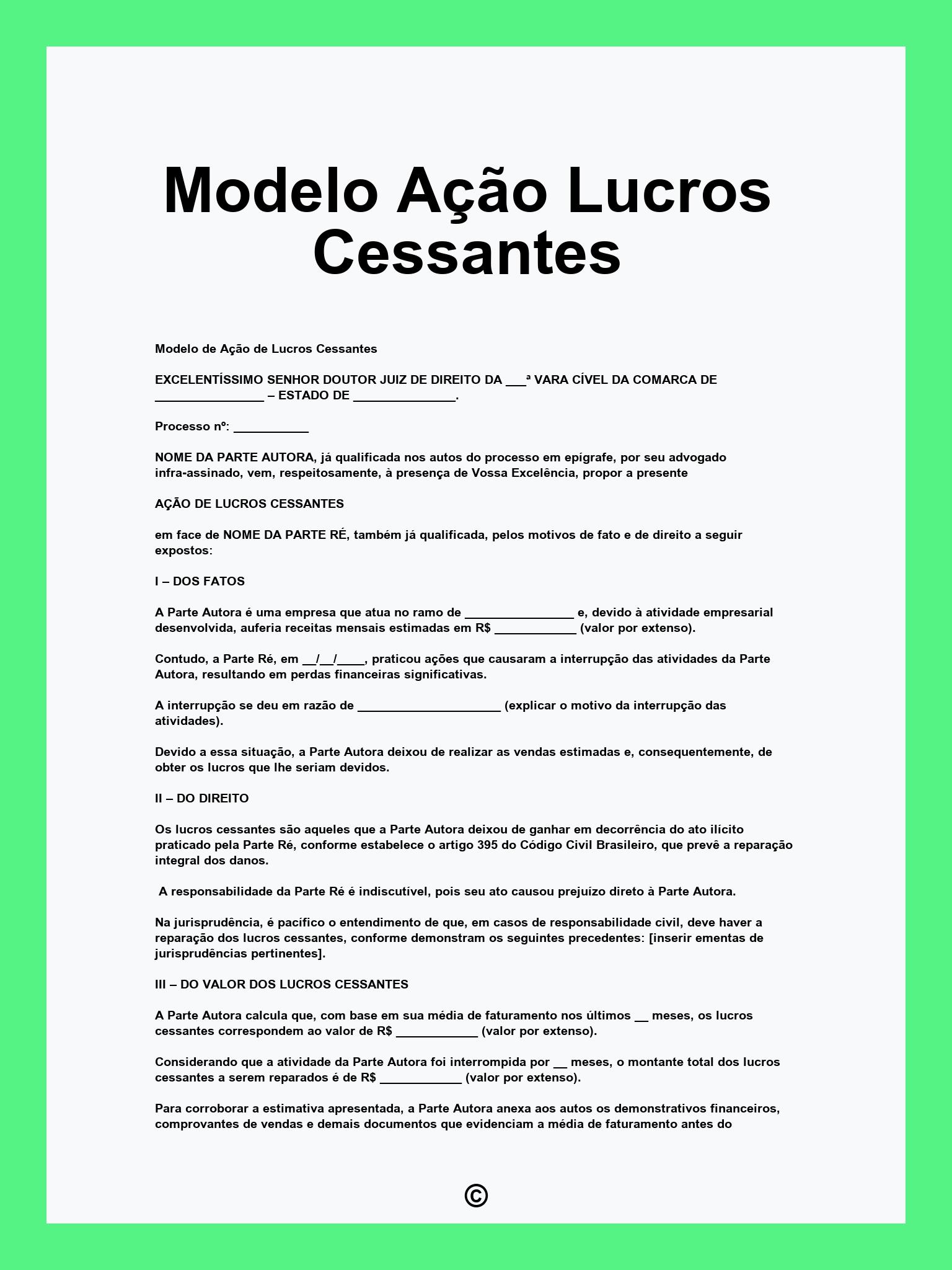 Modelo Ação Lucros Cessantes