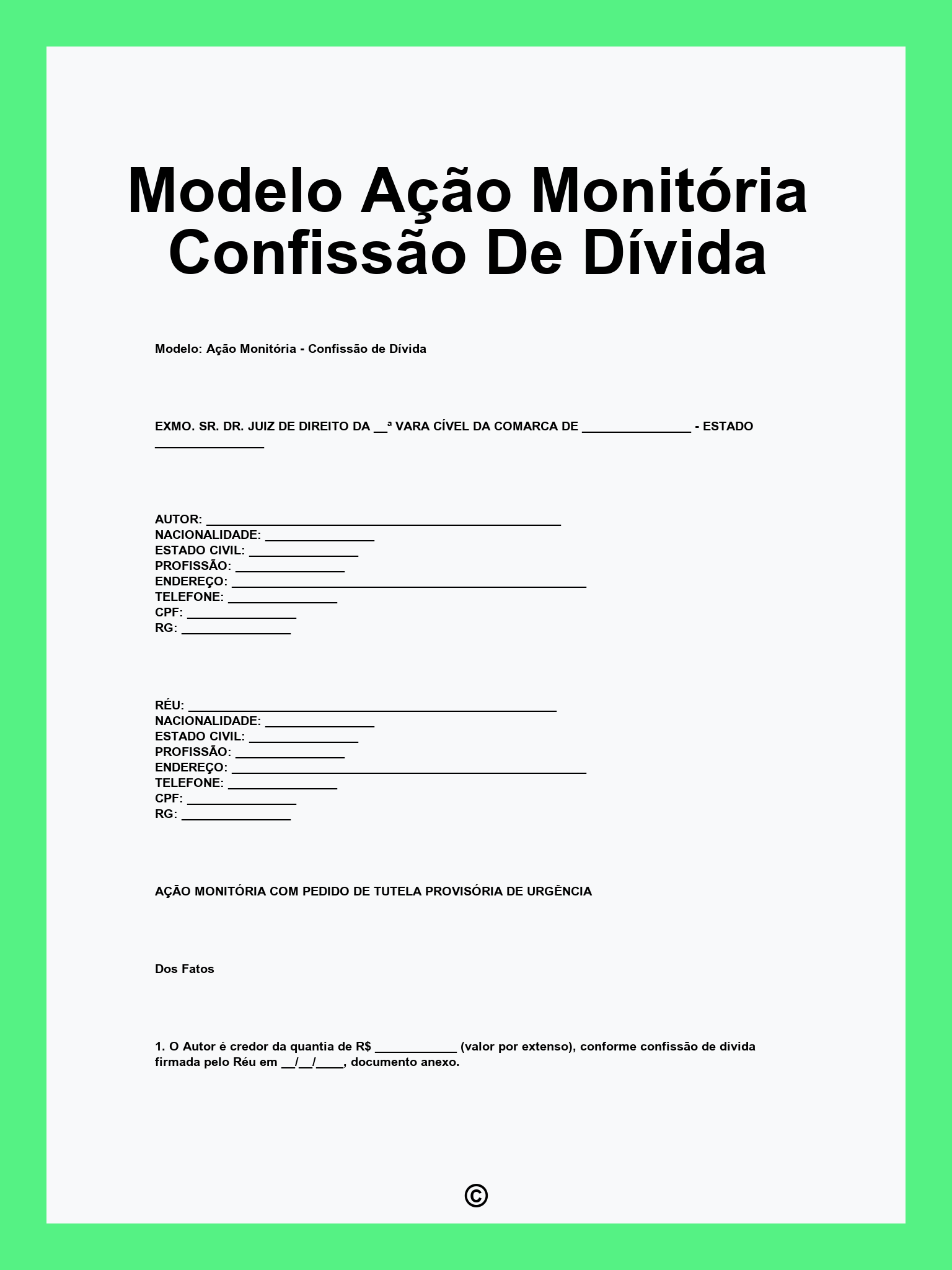 Modelo Ação Monitória Confissão De Dívida