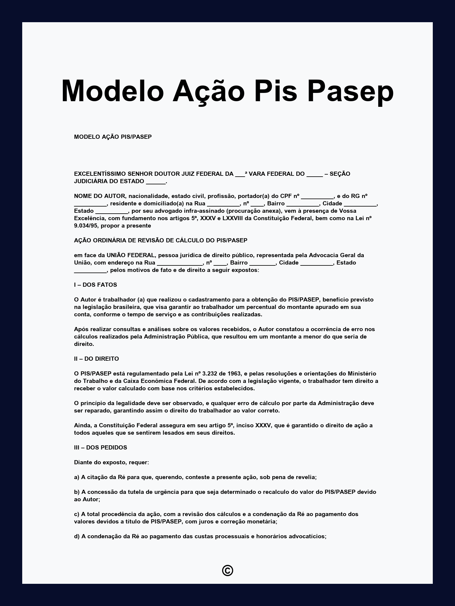Modelo Ação Pis Pasep