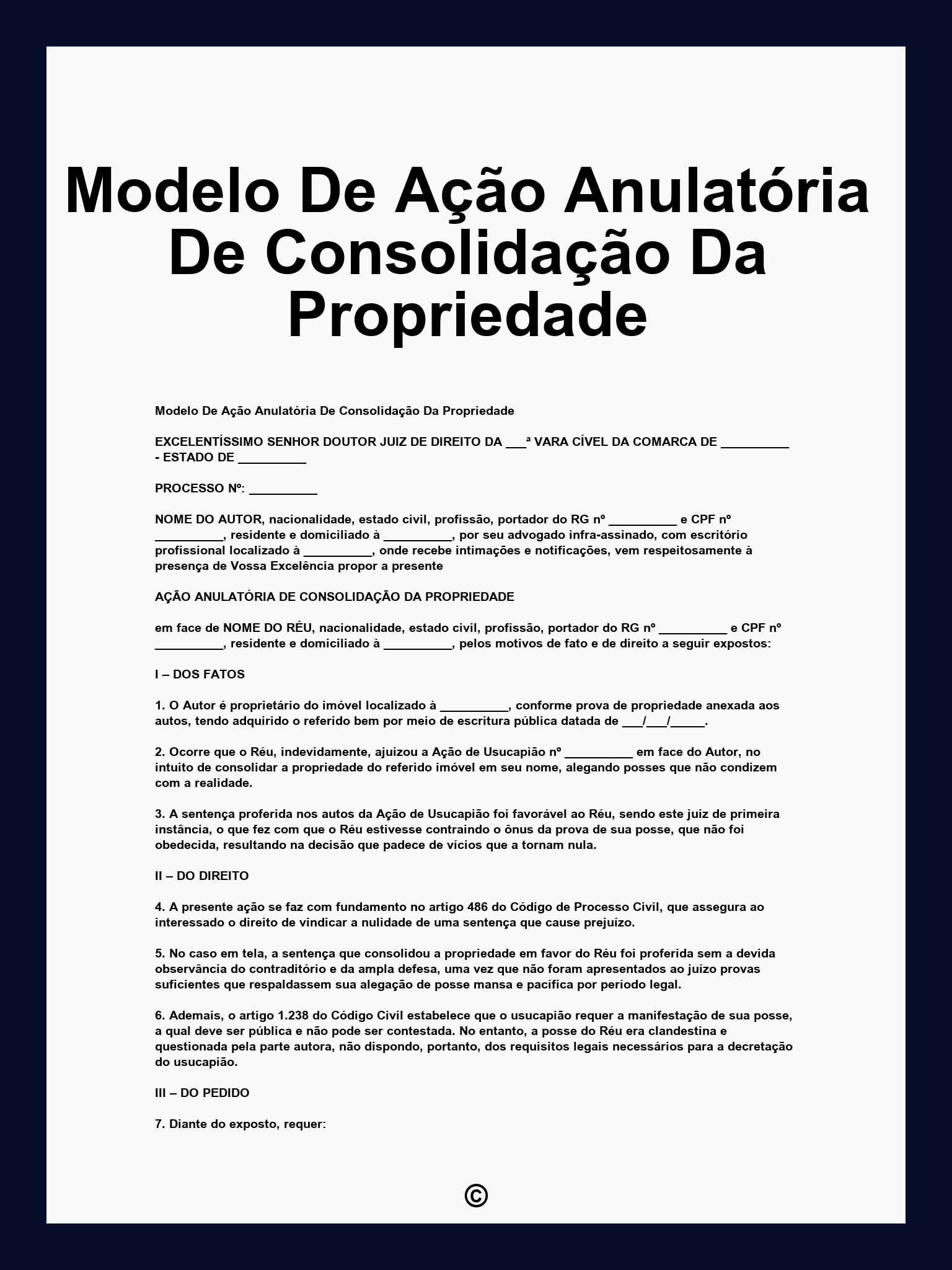 Modelo De Ação Anulatória De Consolidação Da Propriedade