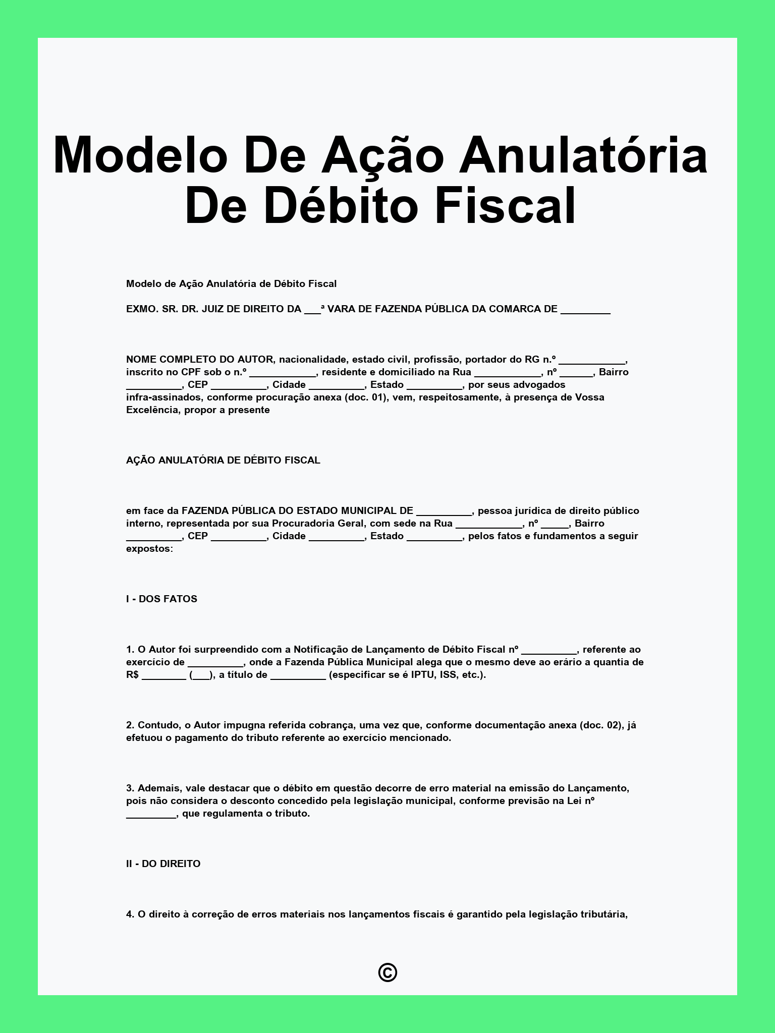Modelo De Ação Anulatória De Débito Fiscal