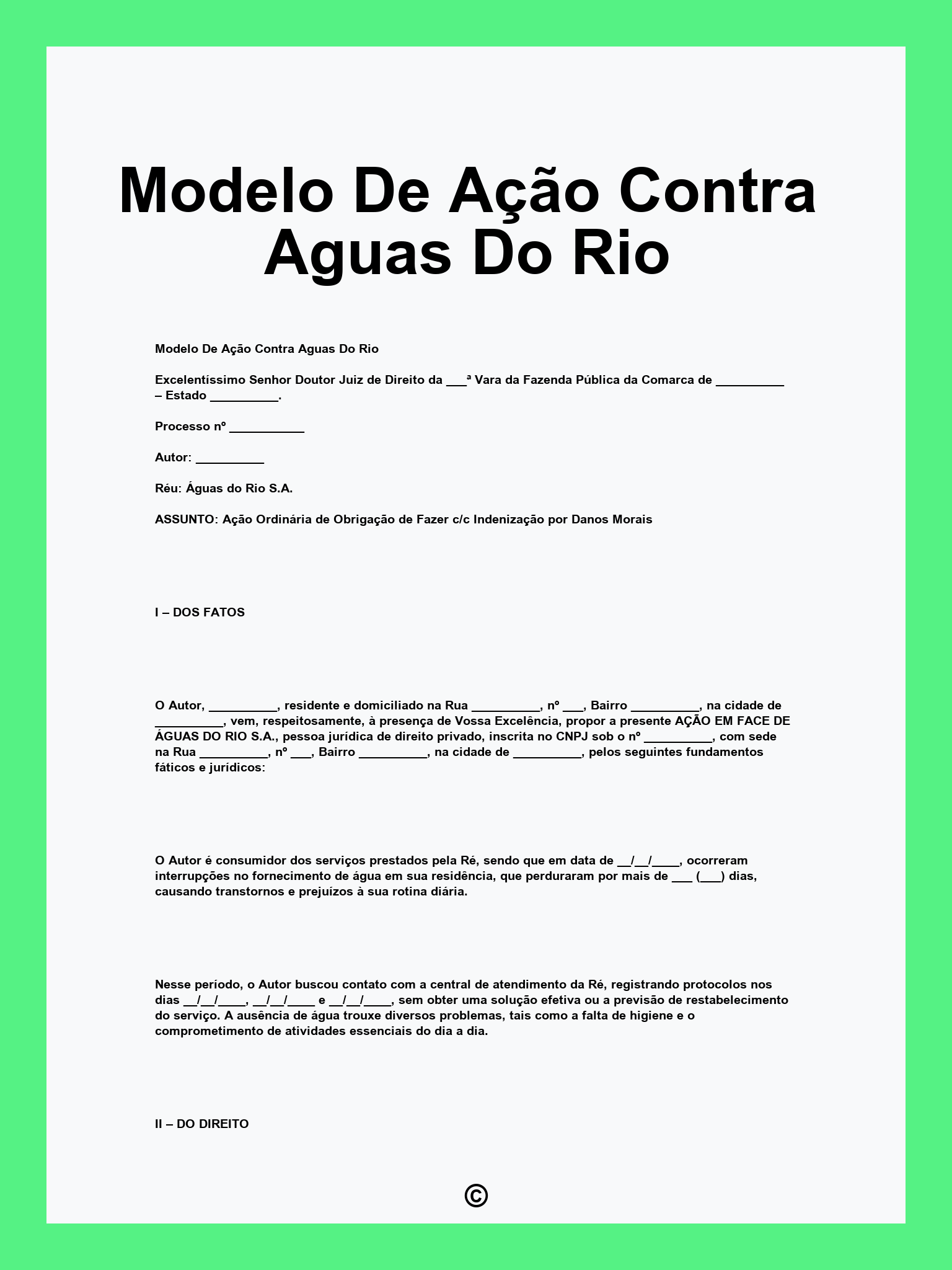 Modelo De Ação Contra Aguas Do Rio