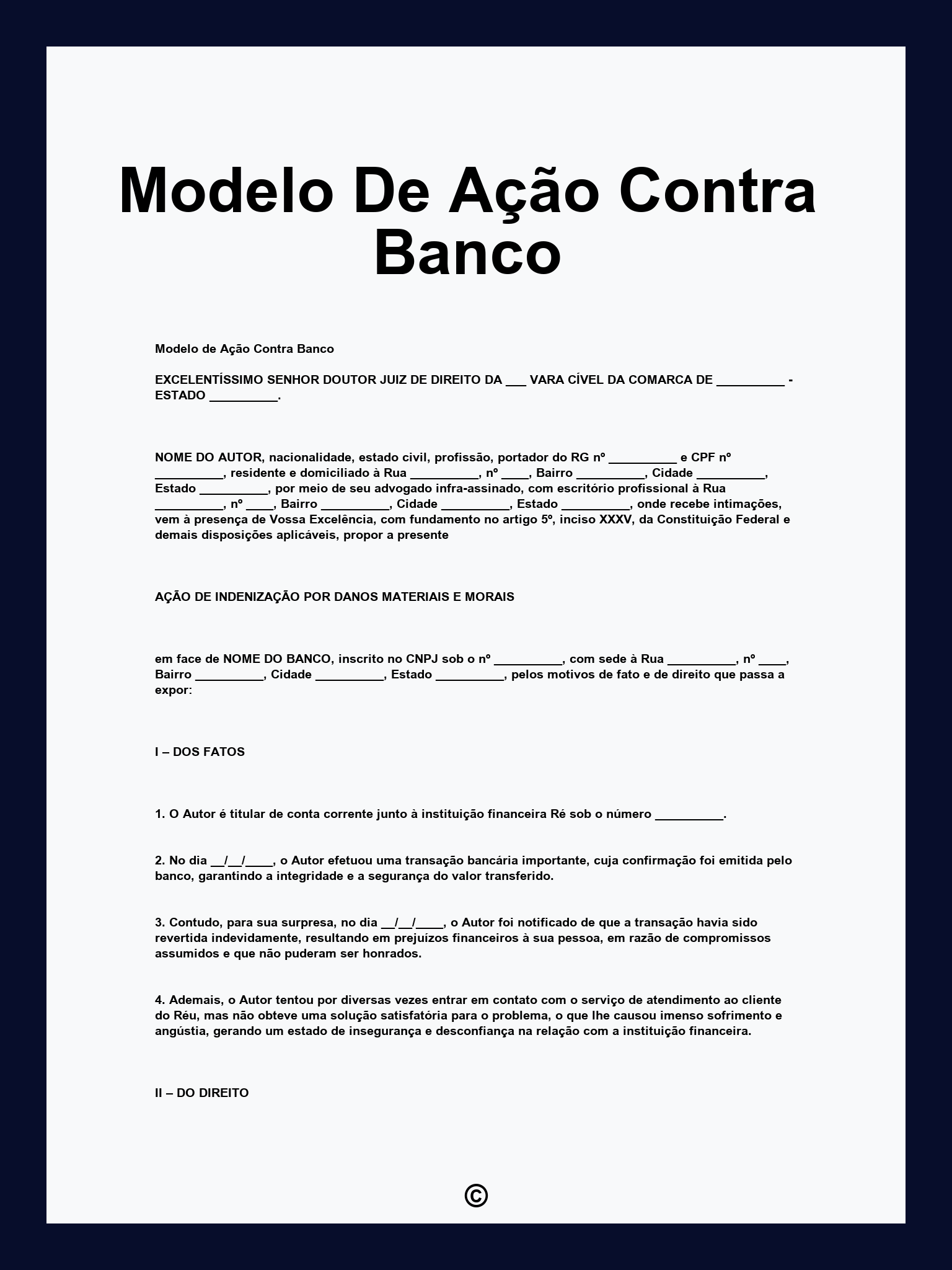 Modelo De Ação Contra Banco