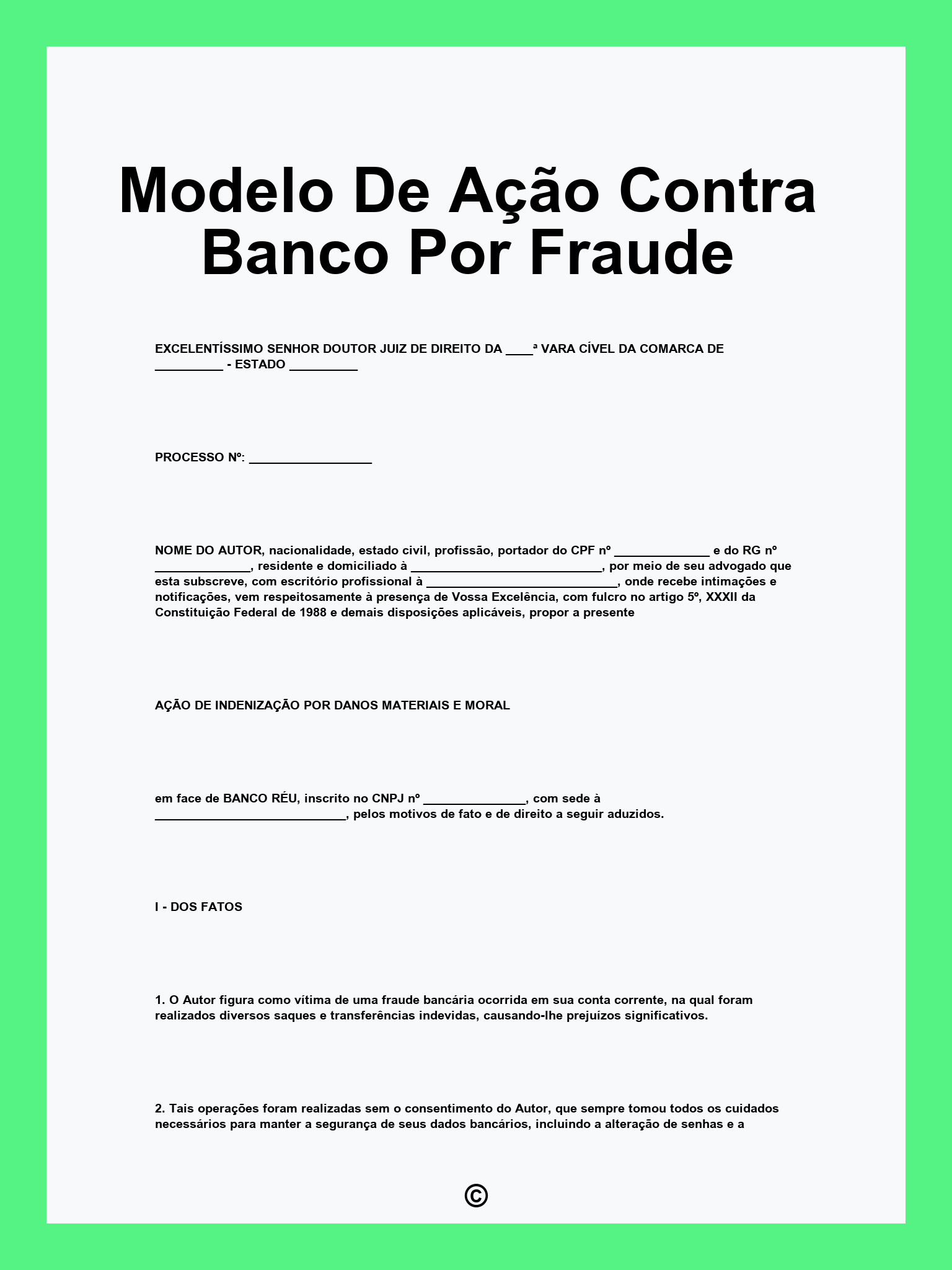 Modelo De Ação Contra Banco Por Fraude