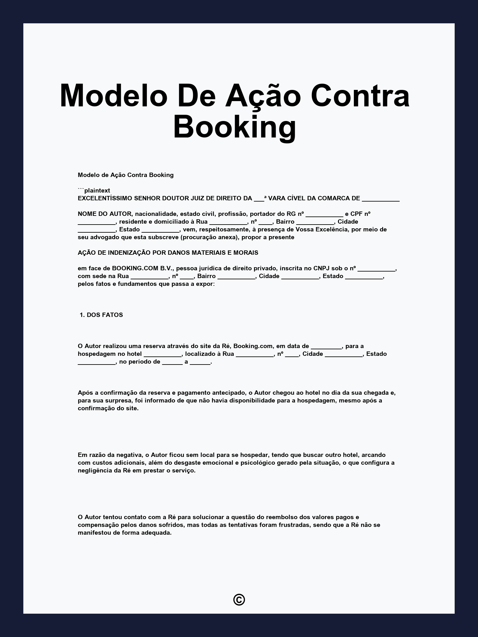 Modelo De Ação Contra Booking