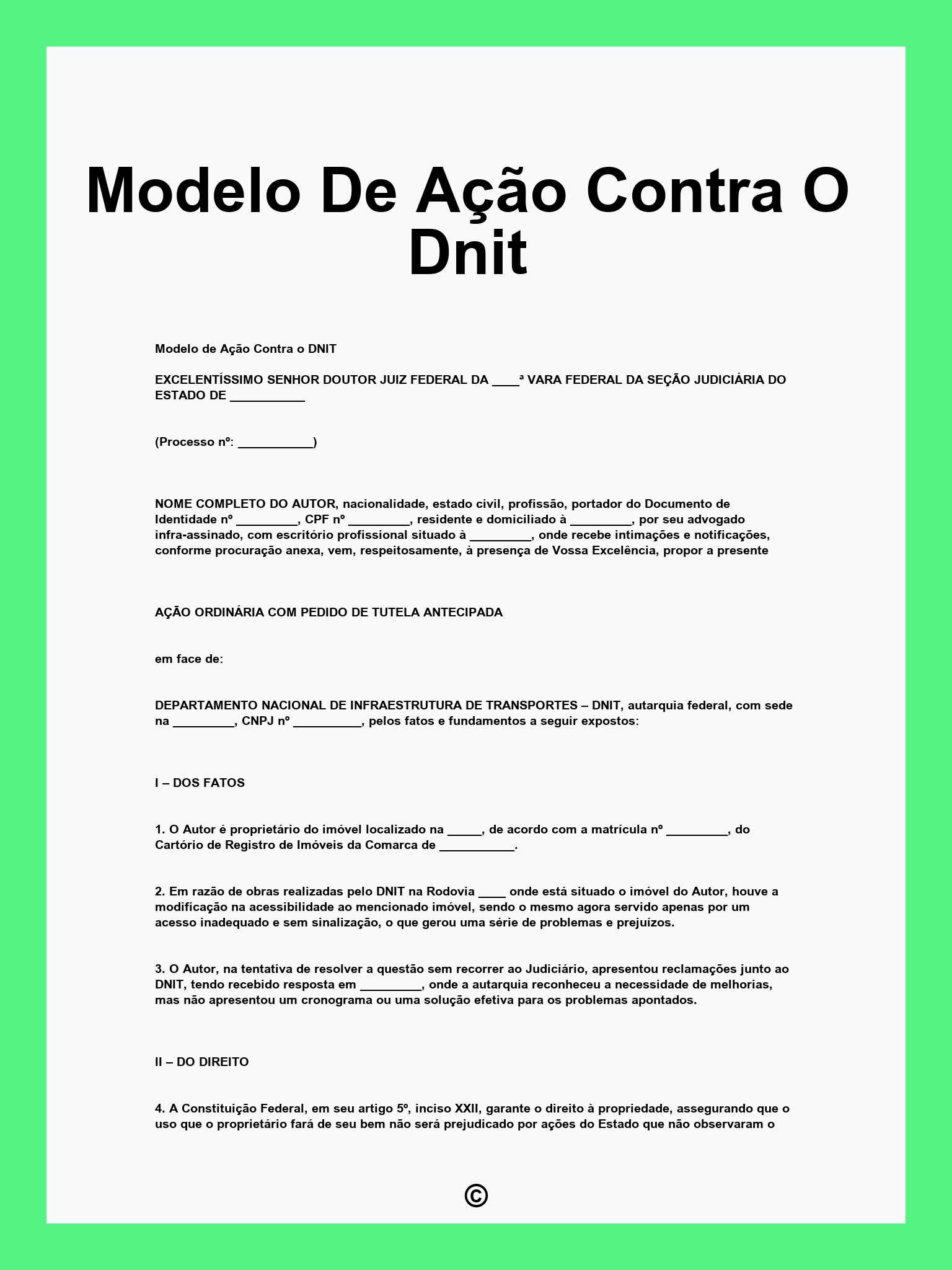 Modelo De Ação Contra O Dnit