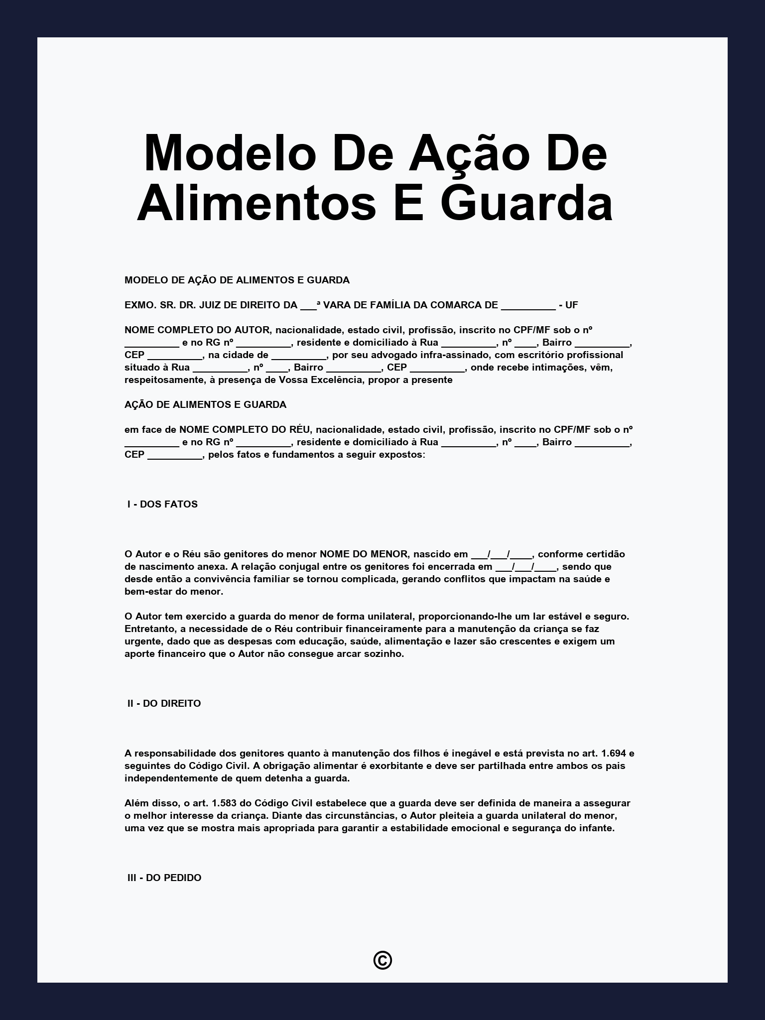 Modelo De Ação De Alimentos E Guarda