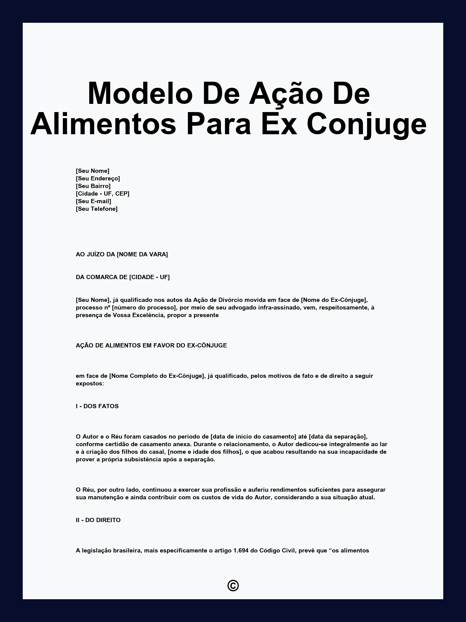 Modelo De Ação De Alimentos Para Ex Conjuge