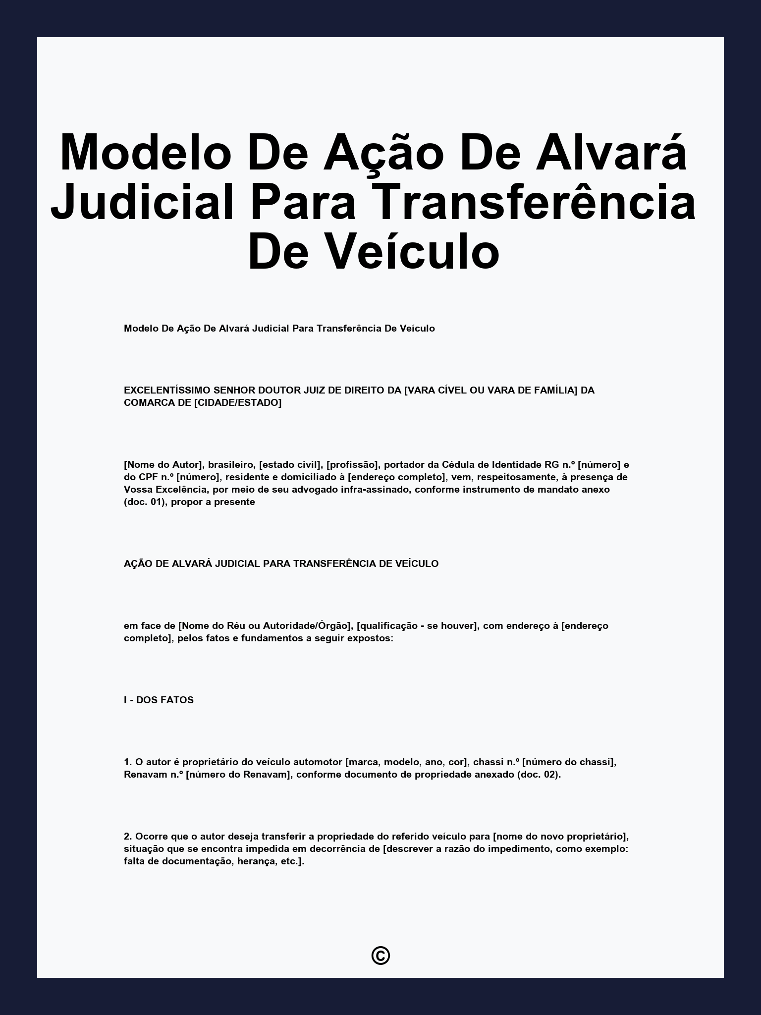 Modelo De Ação De Alvará Judicial Para Transferência De Veículo