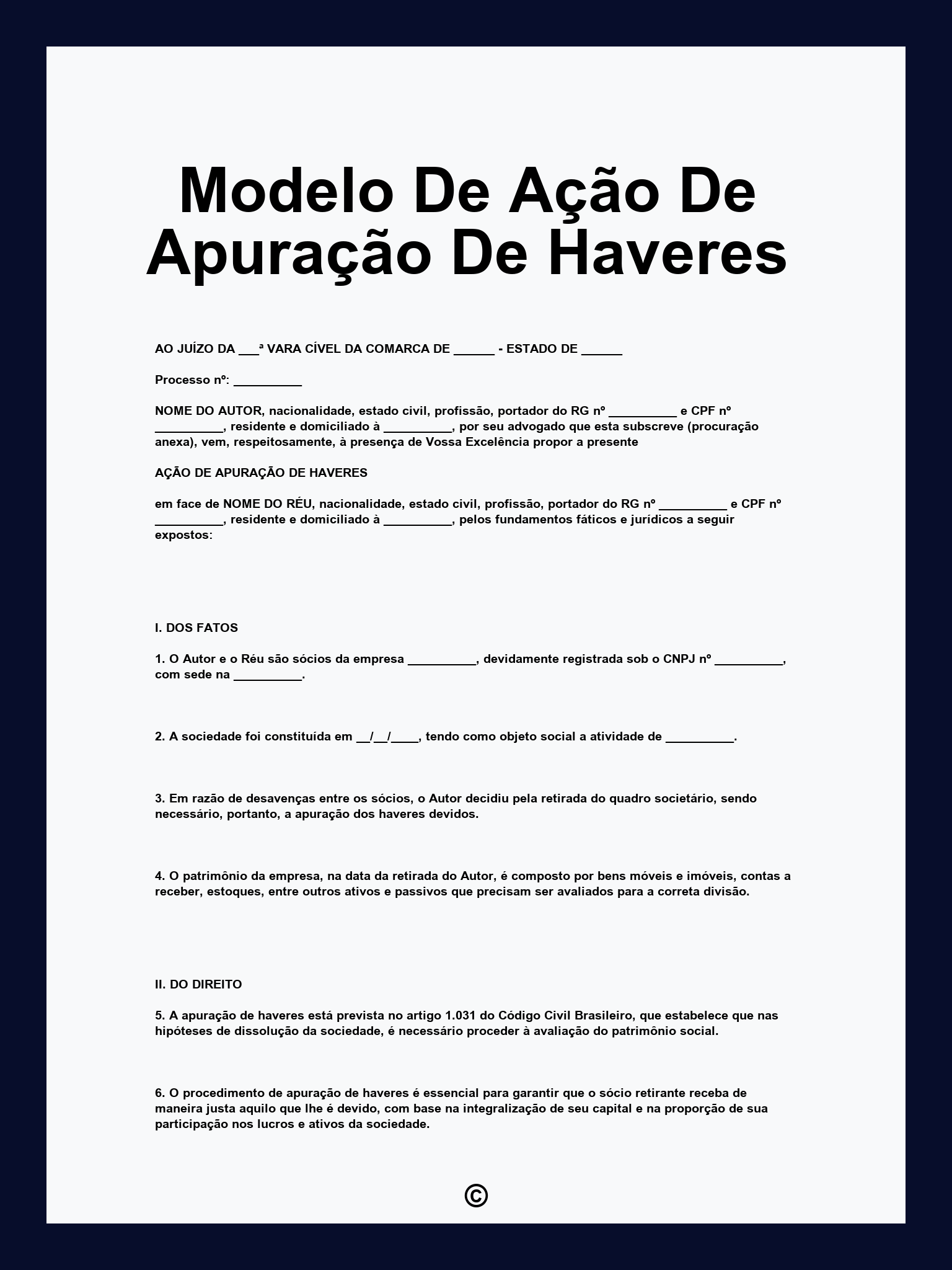 Modelo De Ação De Apuração De Haveres