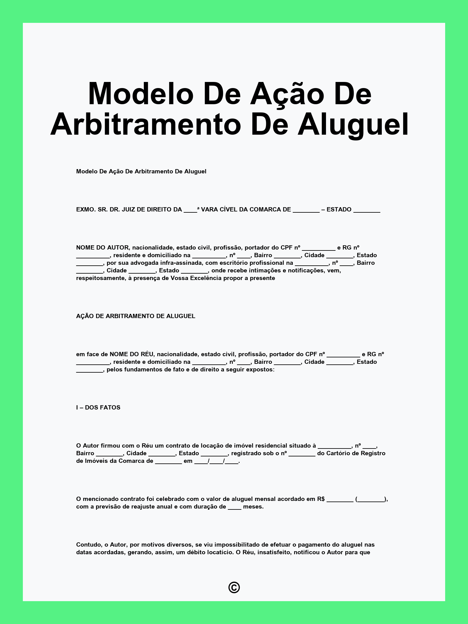 Modelo De Ação De Arbitramento De Aluguel