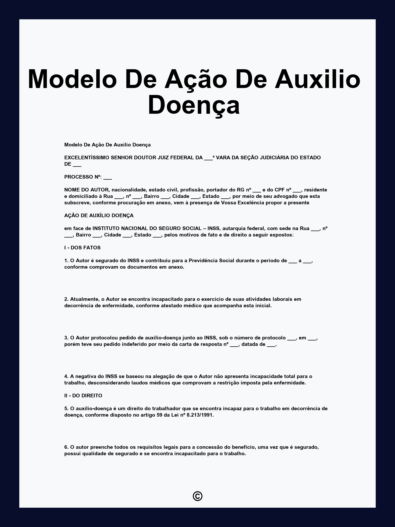 Modelo De Ação De Auxilio Doença