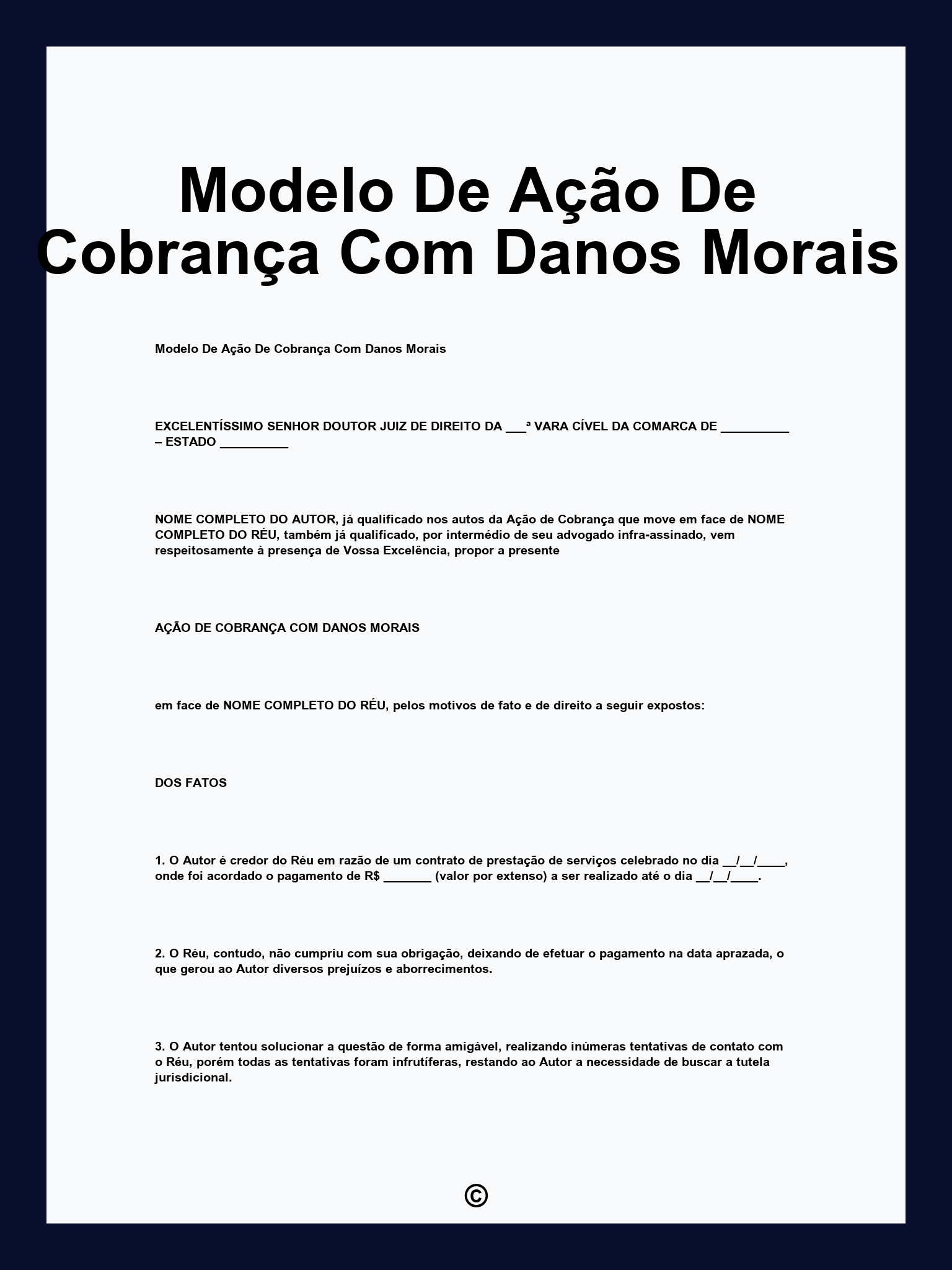 Modelo De Ação De Cobrança Com Danos Morais