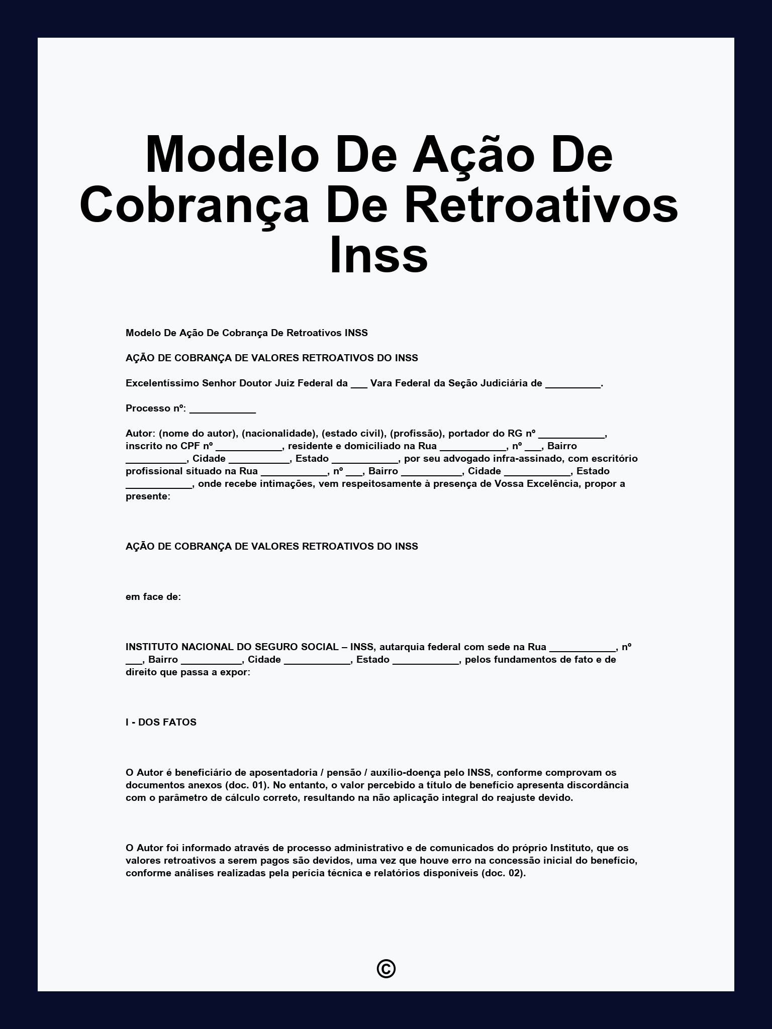 Modelo De Ação De Cobrança De Retroativos Inss