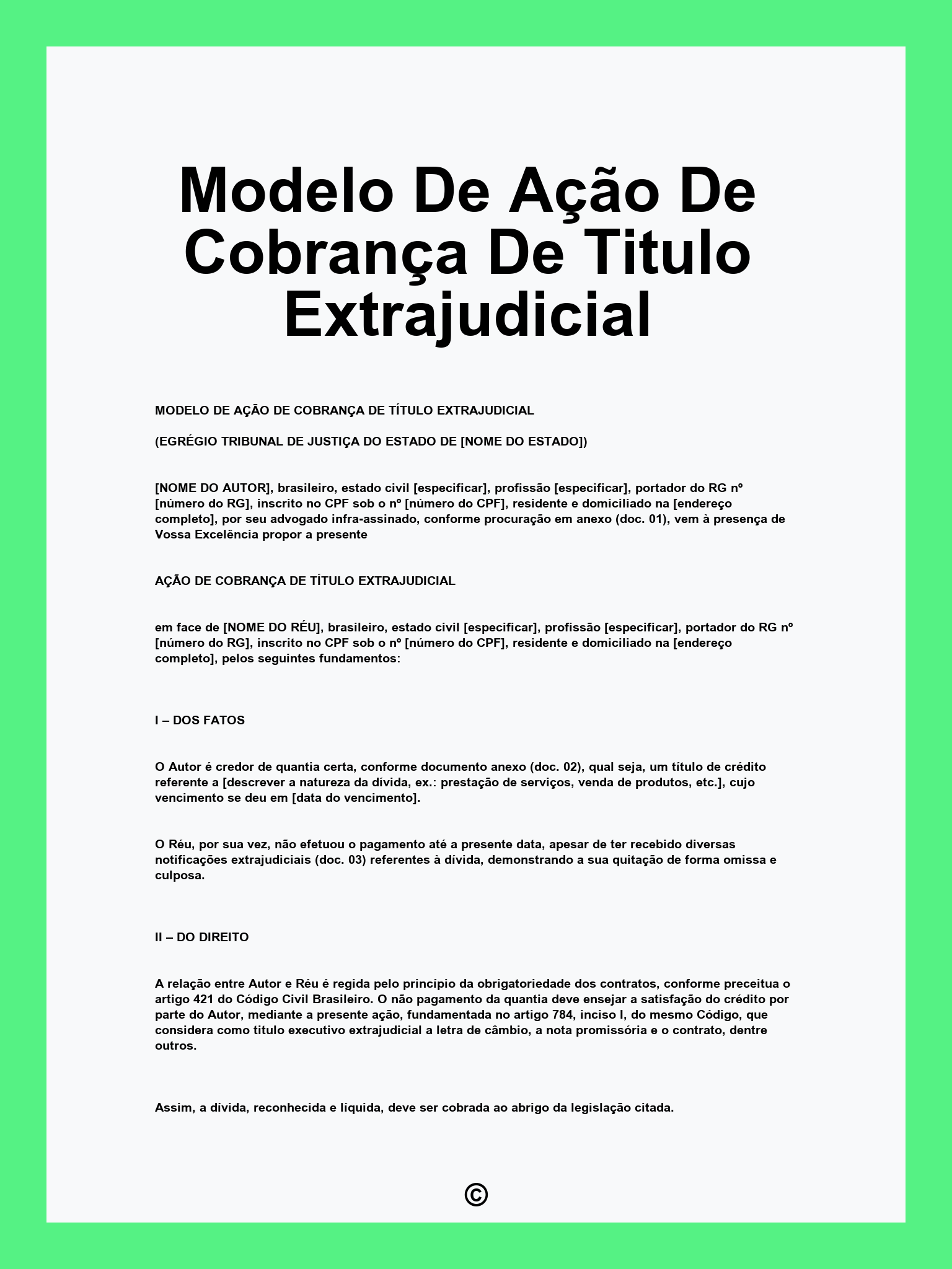 Modelo De Ação De Cobrança De Titulo Extrajudicial