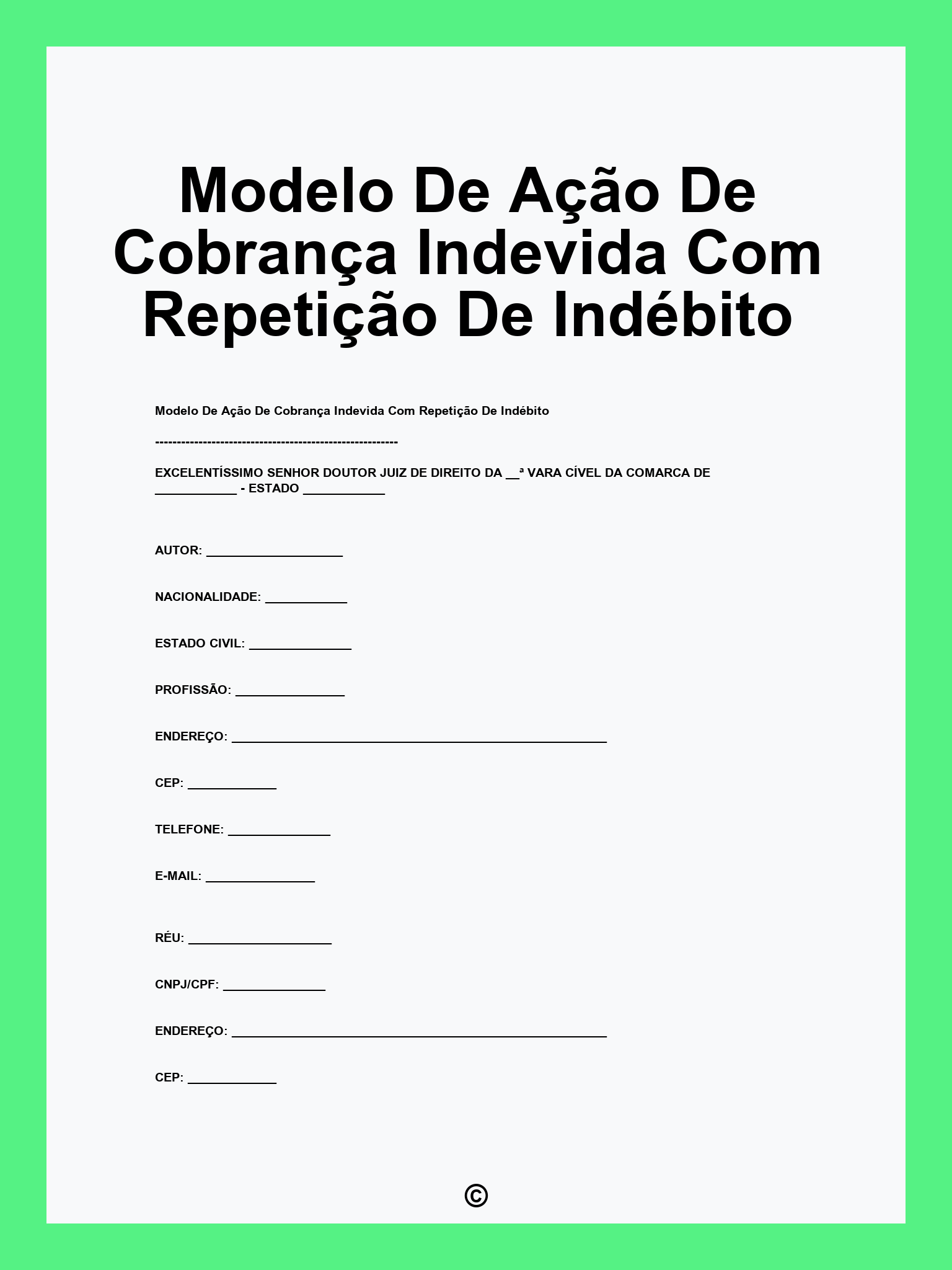 Modelo De Ação De Cobrança Indevida Com Repetição De Indébito