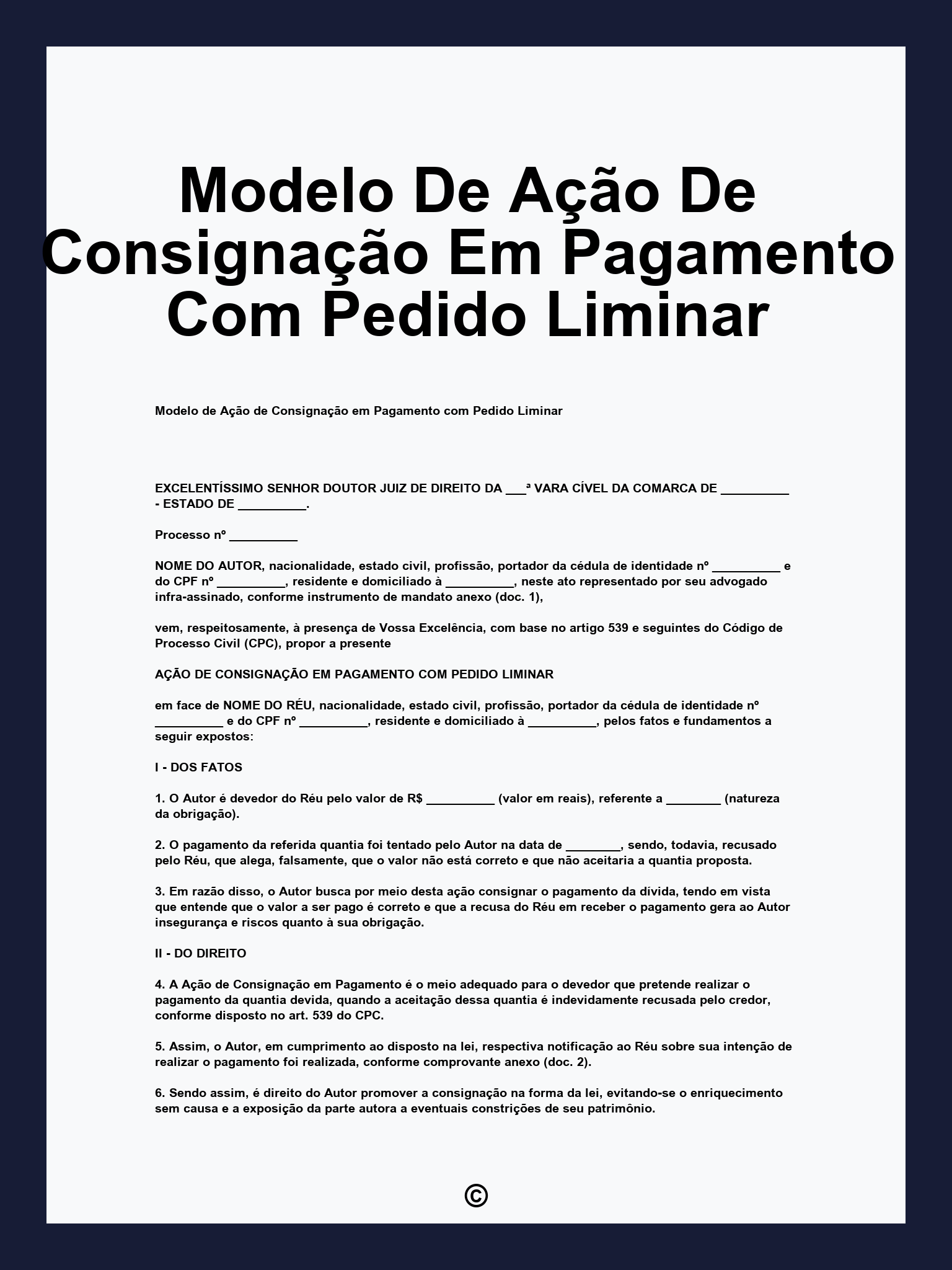 Modelo De Ação De Consignação Em Pagamento Com Pedido Liminar