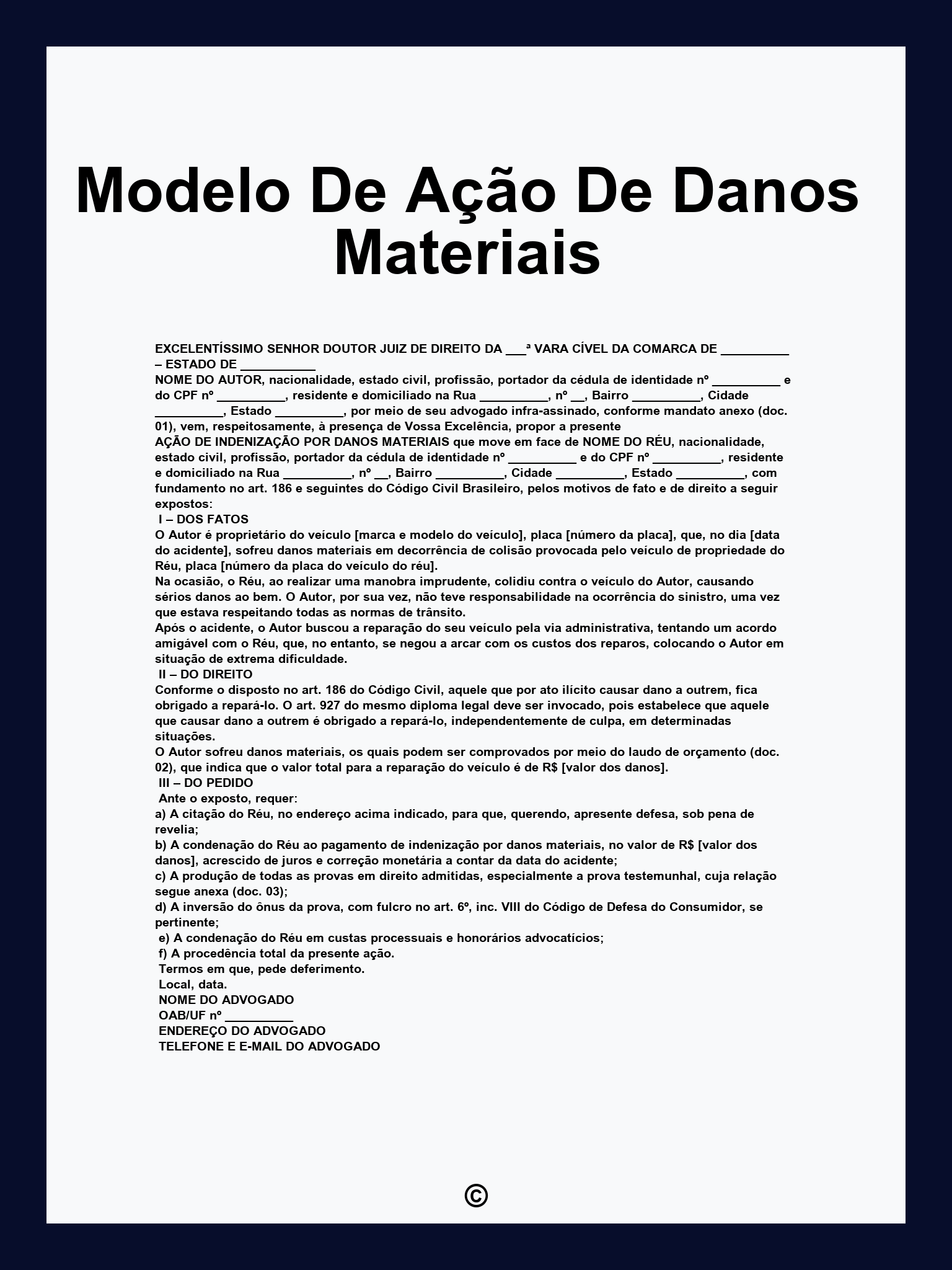 Modelo De Ação De Danos Materiais