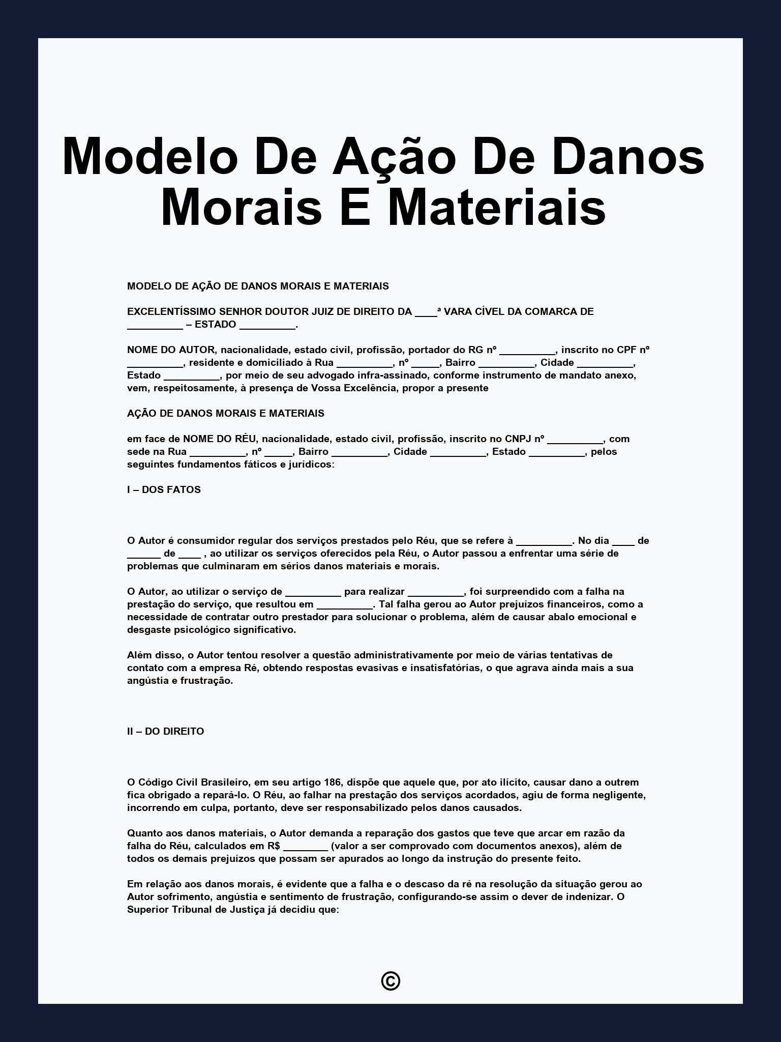 Modelo De Ação De Danos Morais E Materiais